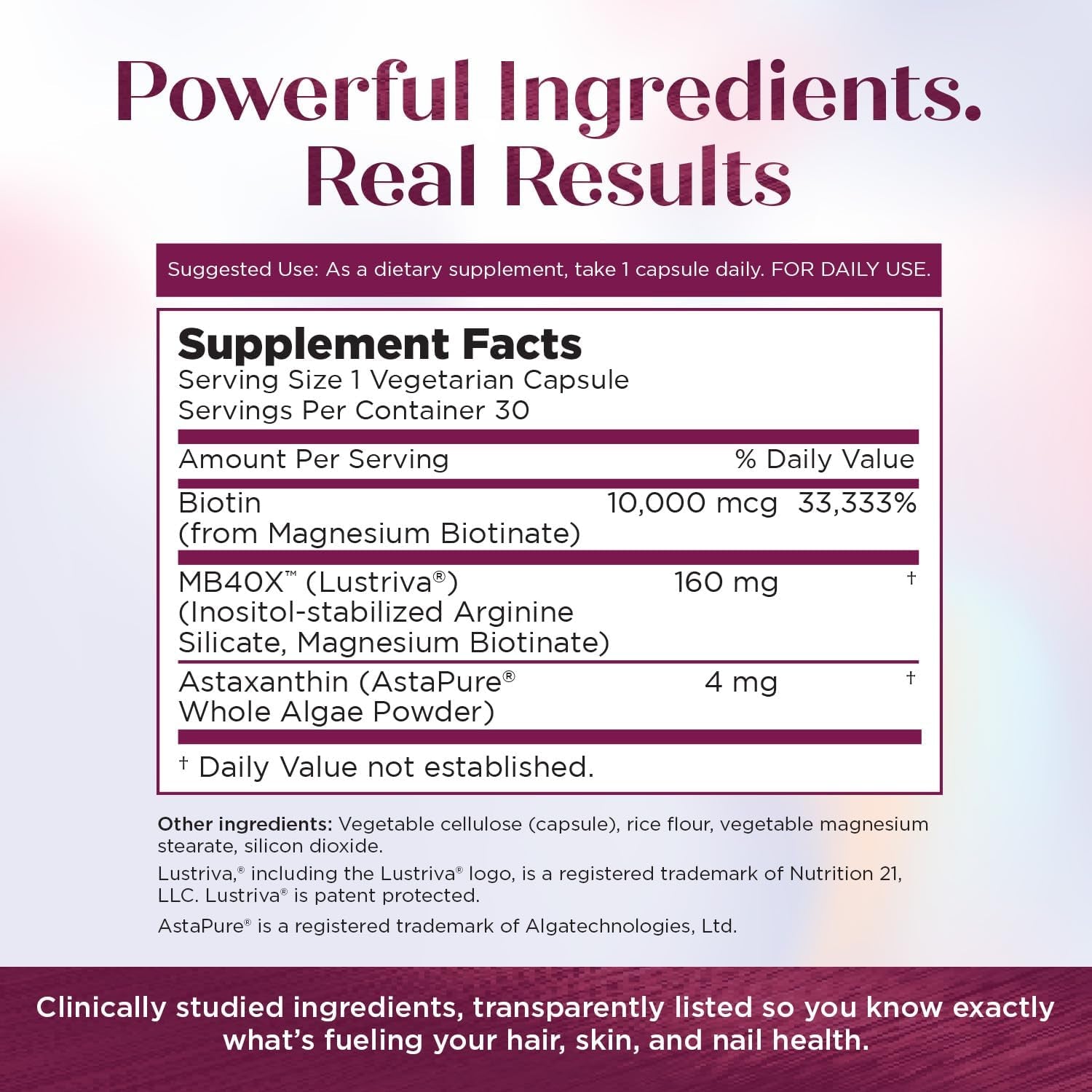 Purity Products MyBiotin ProClinical – MB40X Patented Biotin for Thicker Hair & Skin Health | Astaxanthin | 30 Capsules