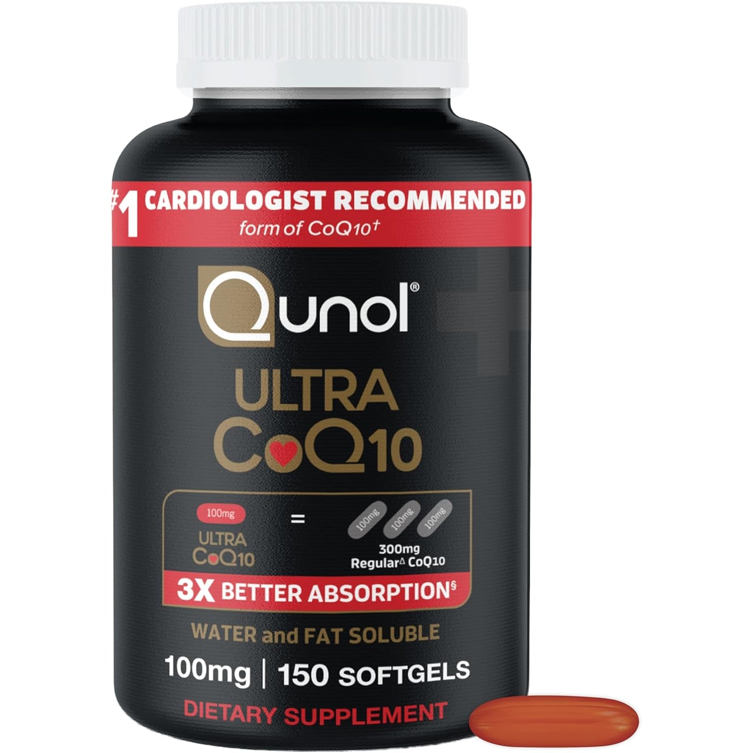 Qunol Ultra Coq10 100Mg Softgels- 3X Better Absorption Coenzyme Q10 Supplements - Antioxidant Supplement for Vascular and Heart Health & Energy Production - 5 Month Supply - 150 Count