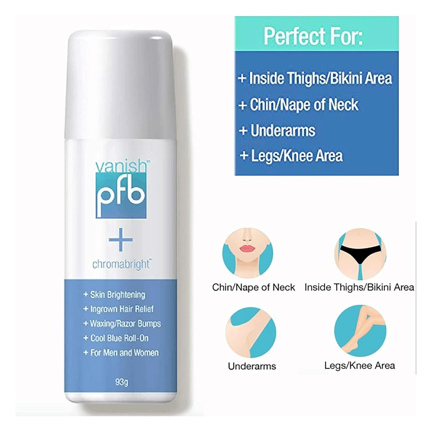 PFB Vanish + Chromabright – 93g | Ingrown Hair & Skin Brightening Roll-On