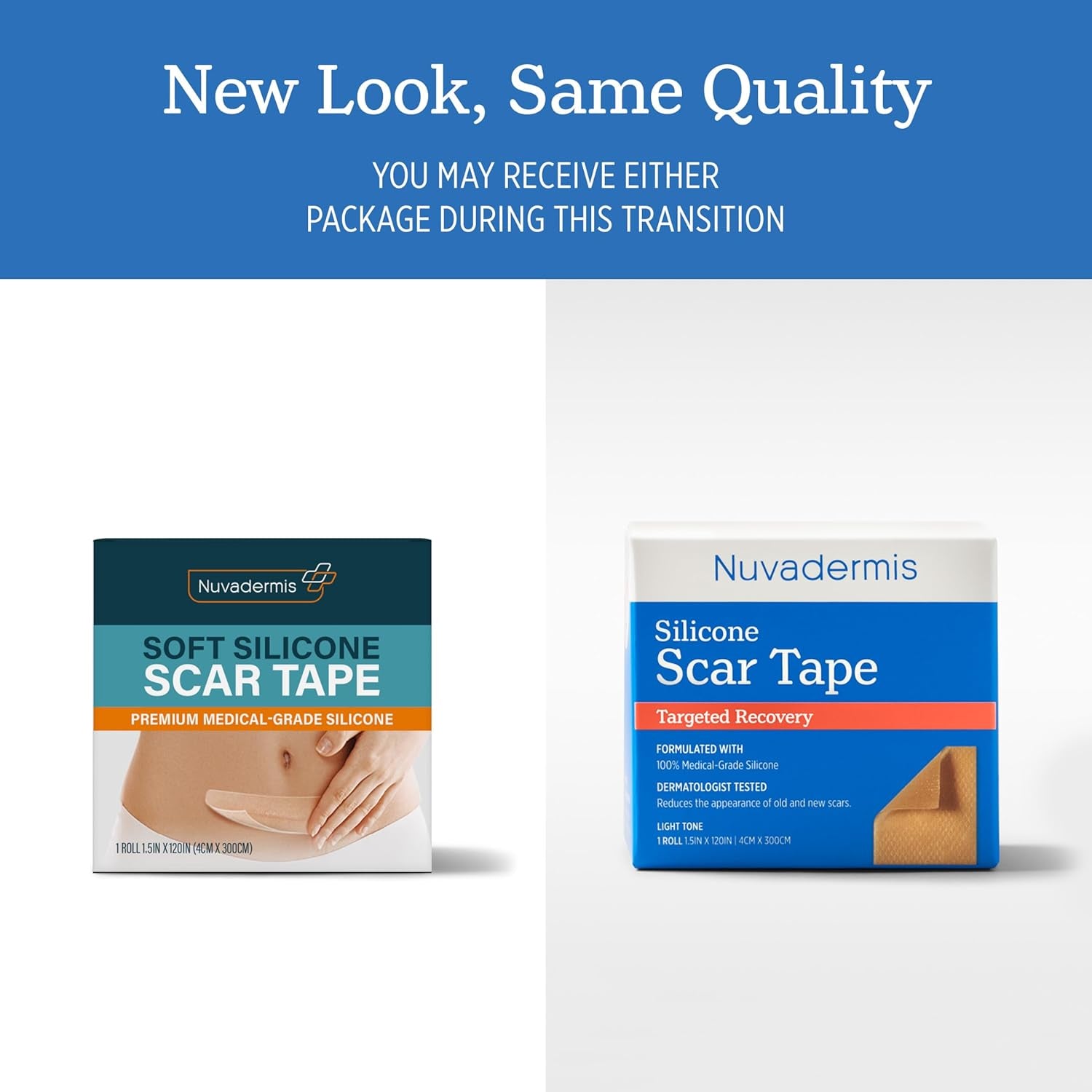 NUVADERMIS Silicone Scar Sheets for Surgical Scars - 120" X 1.5" Roll - Medical Grade Silicone Scar Tape and Face Tape for Wrinkles, Keloid Scars, and Hypertrophic Scars - Reusable - 1 Pack