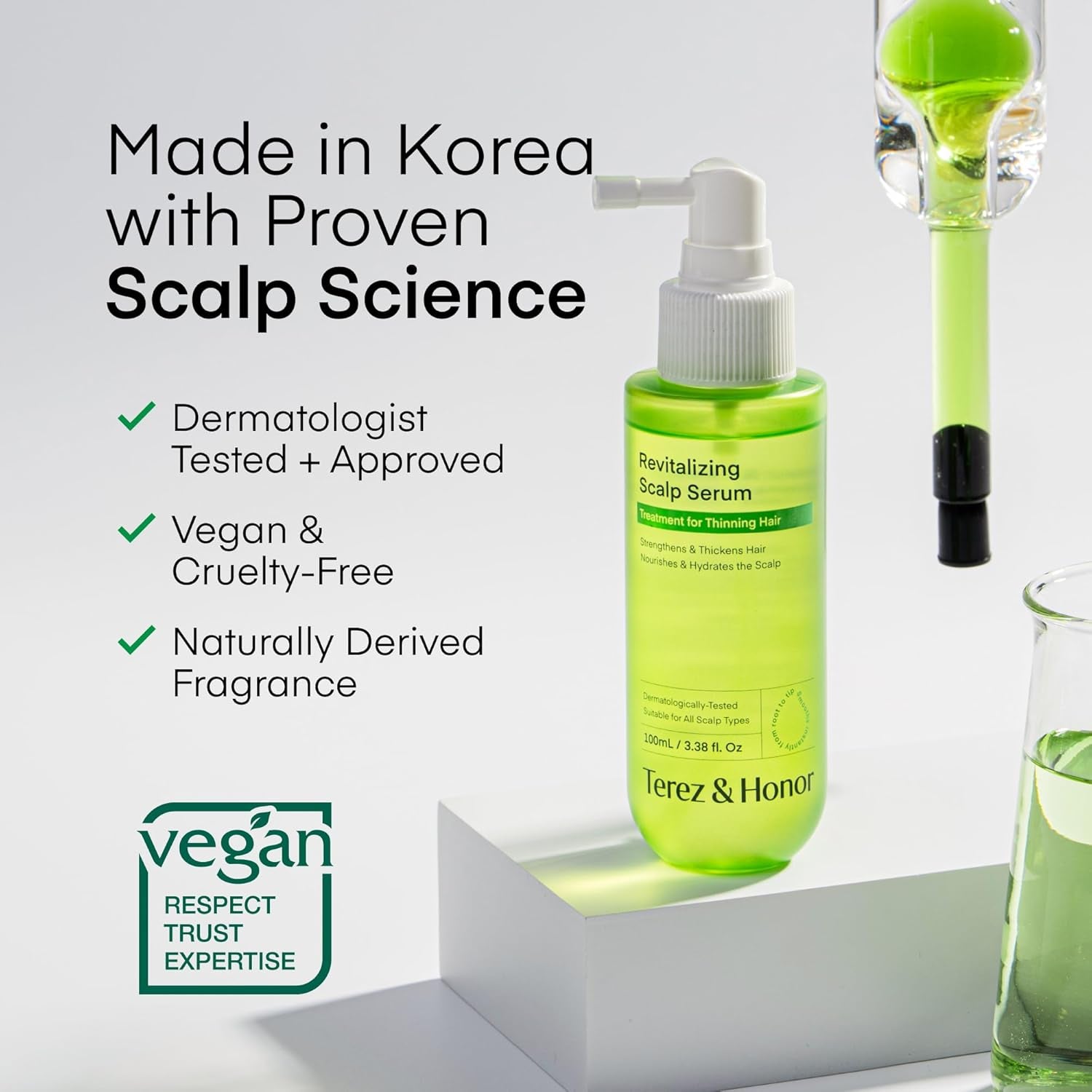 Terez & Honor Korean Hair Growth Scalp Serum – Lightweight Spray for Hair Loss, Thinning & Itchy Scalp | Vegan | 100ml