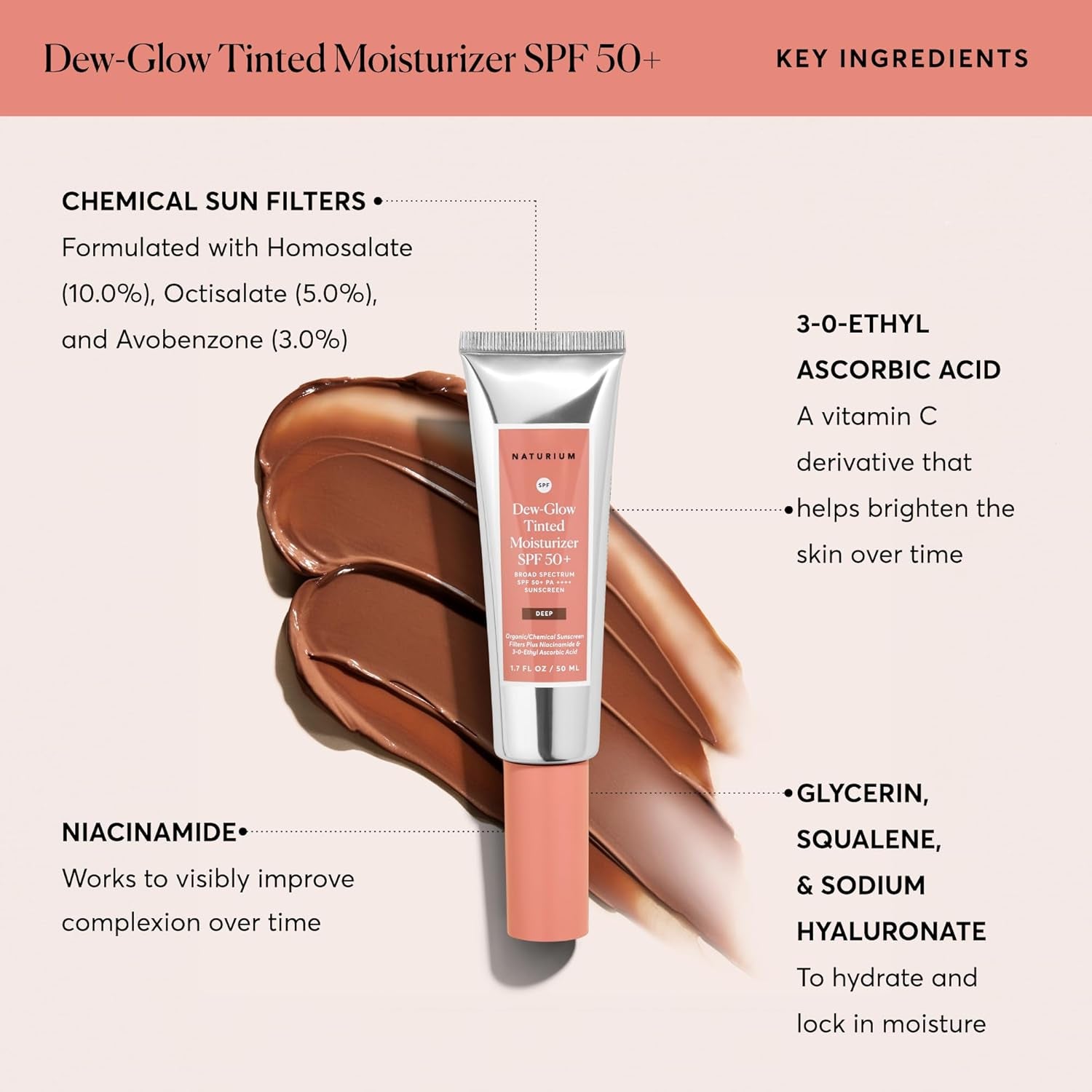 Naturium Dew-Glow Tinted Moisturizer SPF 50+ Deep - 50ml