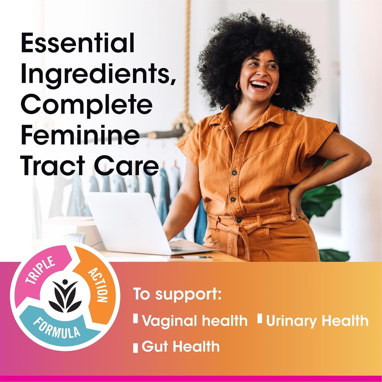 vH Essentials Women's Probiotic with Cranberry & Vitamin C – Prebiotics for Gut, Vaginal & Urinary Tract Health | 60-Day Supply | 120 Capsules