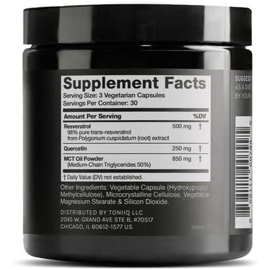 Toniiq 500Mg Resveratrol Blend - Ultra High Purity and 3Rd Party Tested - with MCT Oil for Added Bioavailability - Optimal NAD Supplement