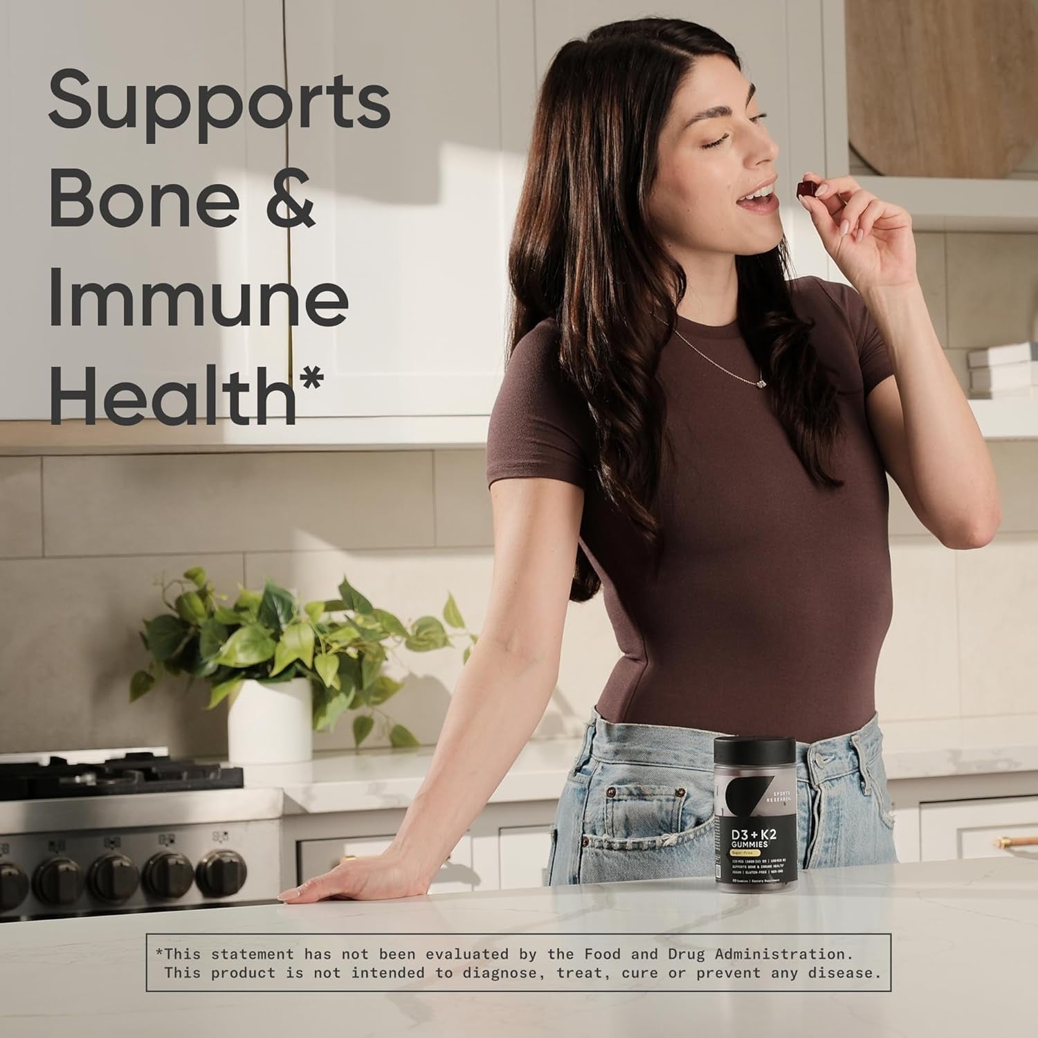 Sports Research® Vegan Vitamin D3 + K2 Sugar-Free Gummies - 125Mcg (5000Iu) Vitamin D W/ 100Mcg Mk7 Vitamin K - Supports Bone & Immune Health* - Vegan Certified · Non-Gmo · Soy Free - 60 Count