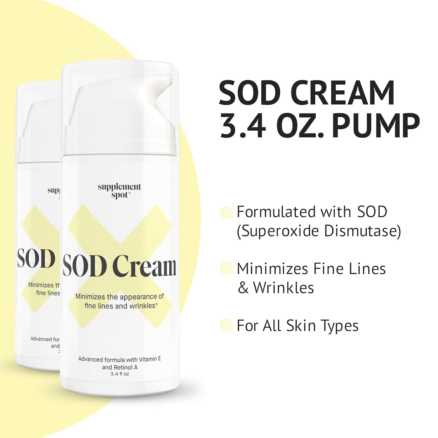 Supplement Spot SOD Cream – 3.4 fl oz | Powerful Anti-Aging Moisturizer with Superoxide Dismutase for Smooth, Youthful Skin