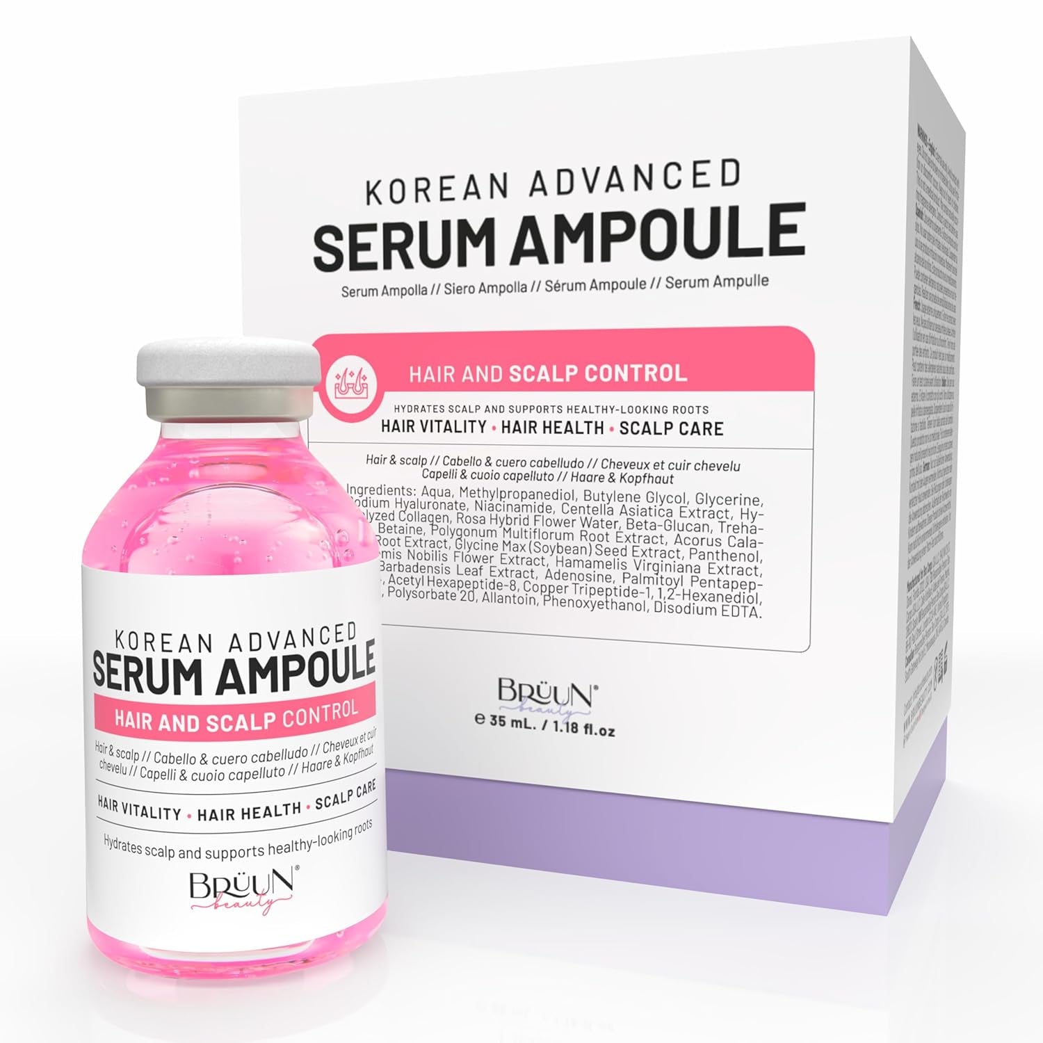 BRÜUN HS - Control Hair and Scalp Ampoule Serum – Korean Serum Booster for Hair Growth Use without Derma Pen Skin Care Serum 1.18 Fl.Oz