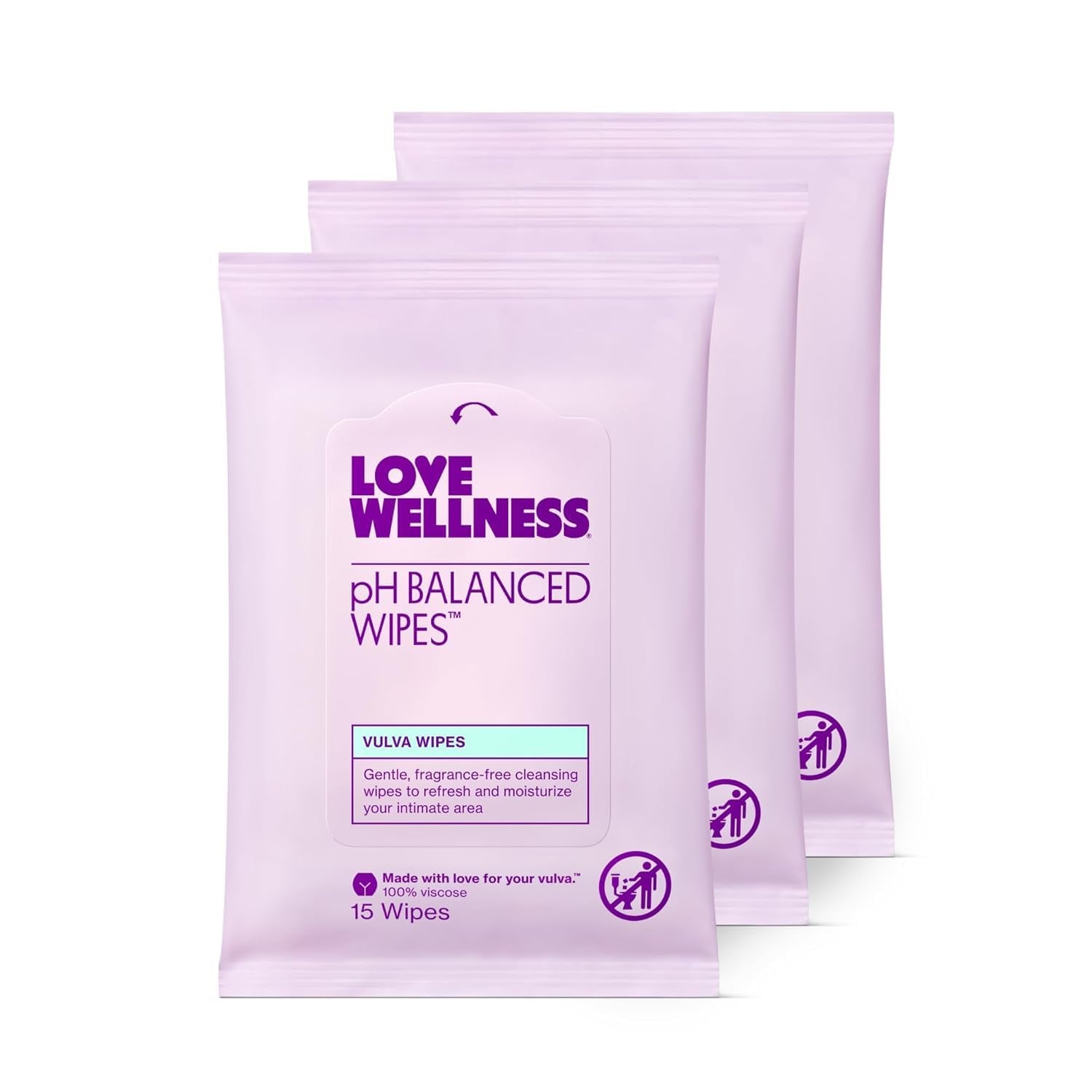 Love Wellness pH Balancing Intimate Wipes – Aloe Vera Vulva Cleanser for pH Balance & Sensitive Skin | Fragrance-Free | Travel 3-Pack