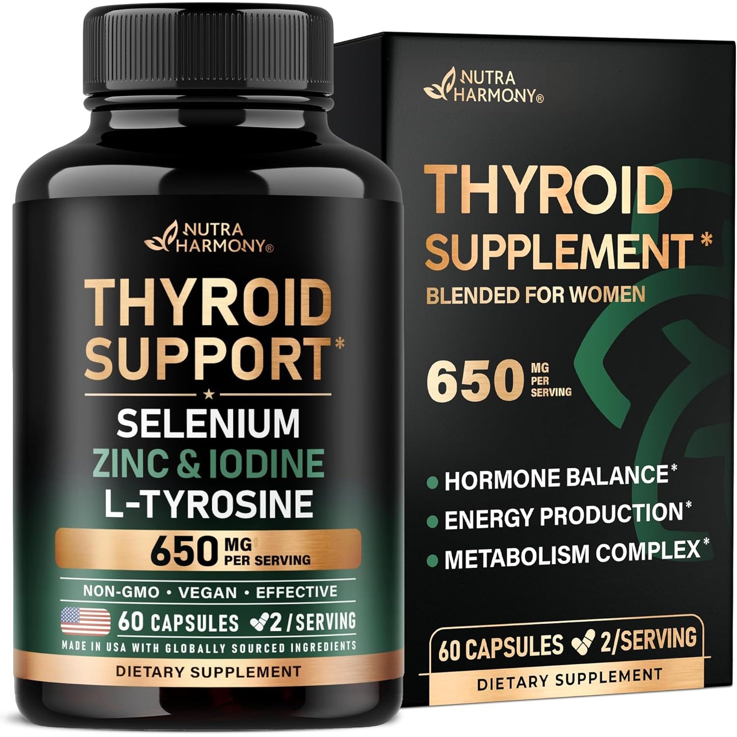 NUTRAHARMONY Thyroid Support for Women — 60 Capsules | 21-Nutrient Antioxidant Formula for Thyroid Health & Hormone Balance