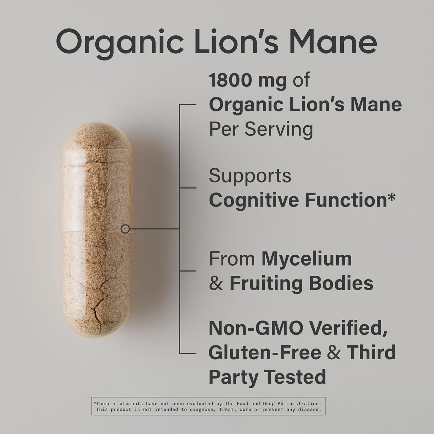Sports Research® Organic Lion'S Mane Mushroom Supplement 1800Mg - Brain Health, Focus & Cognitive Supports - USDA Certified Organic · Non-Gmo · Vegan - 90 Count Capsules
