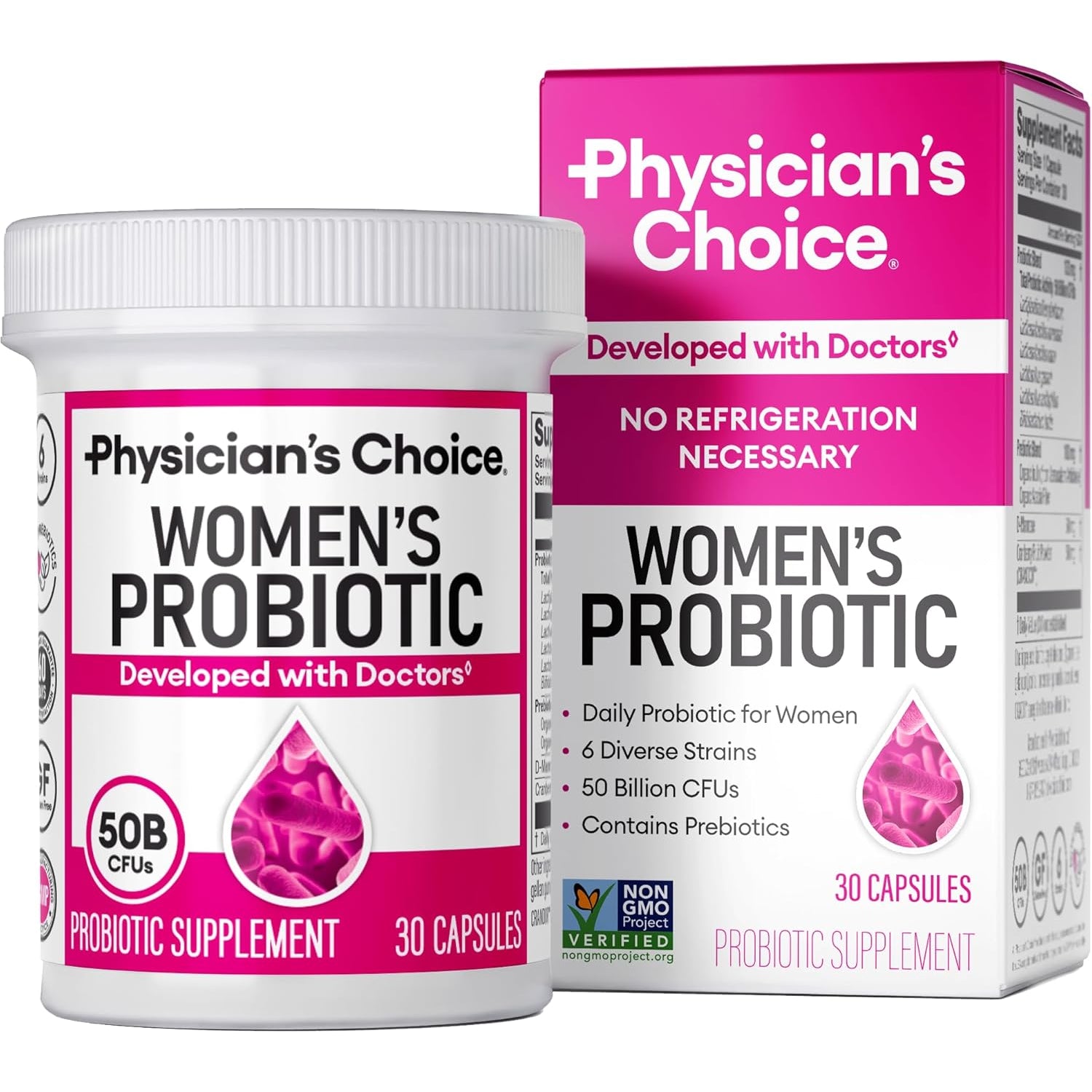 Physician's Choice Women's Probiotic – 50 Billion CFU, 6 Strains, Cranberry & Prebiotics for pH Balance & Feminine Health | 30 Capsules