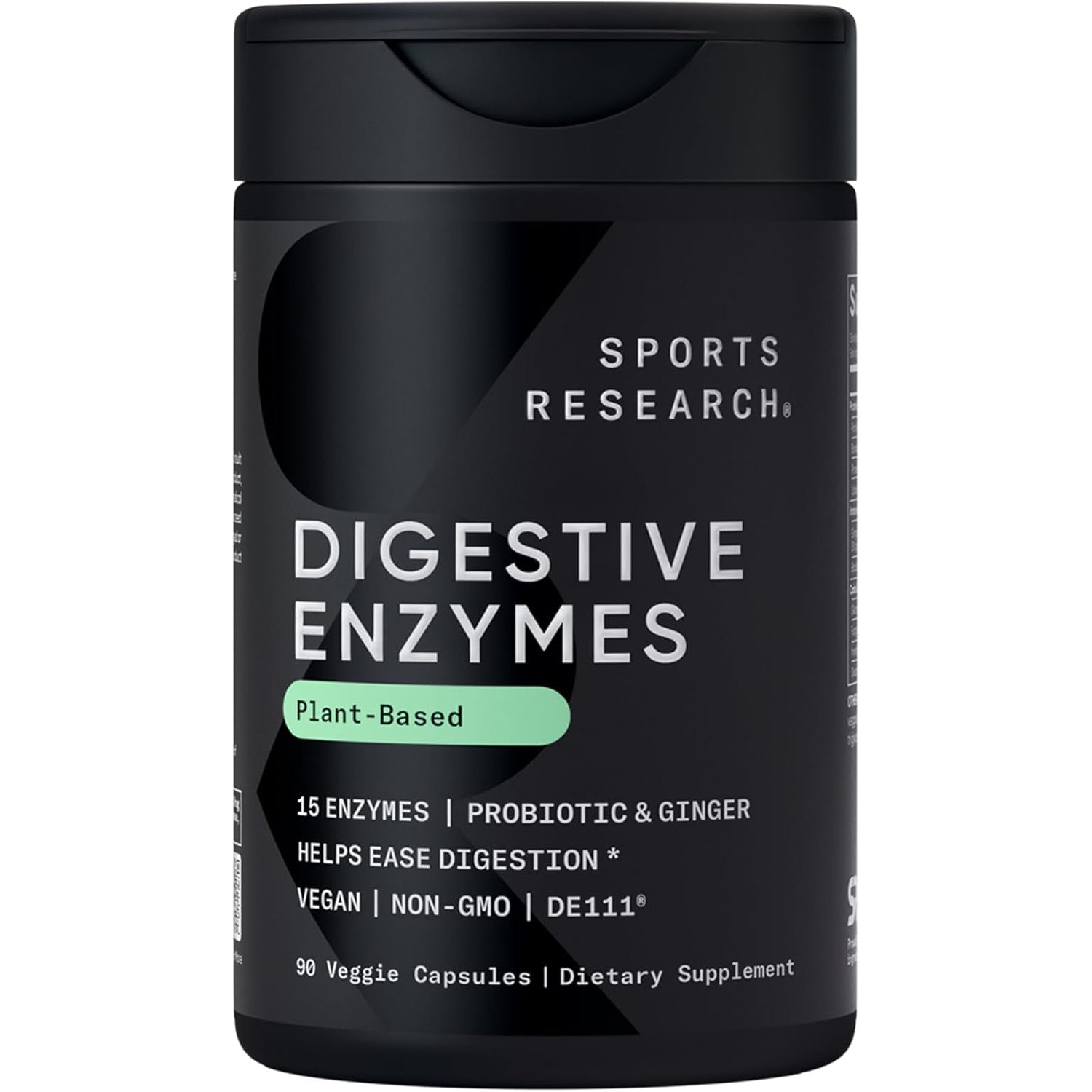 Sports Research Digestive Enzymes with Probiotics & Ginger - Plant Based for Dairy, Protein, Sugar & Carbs - Non-Gmo Verified & Vegan Friendly (90 Veggie Capsules)