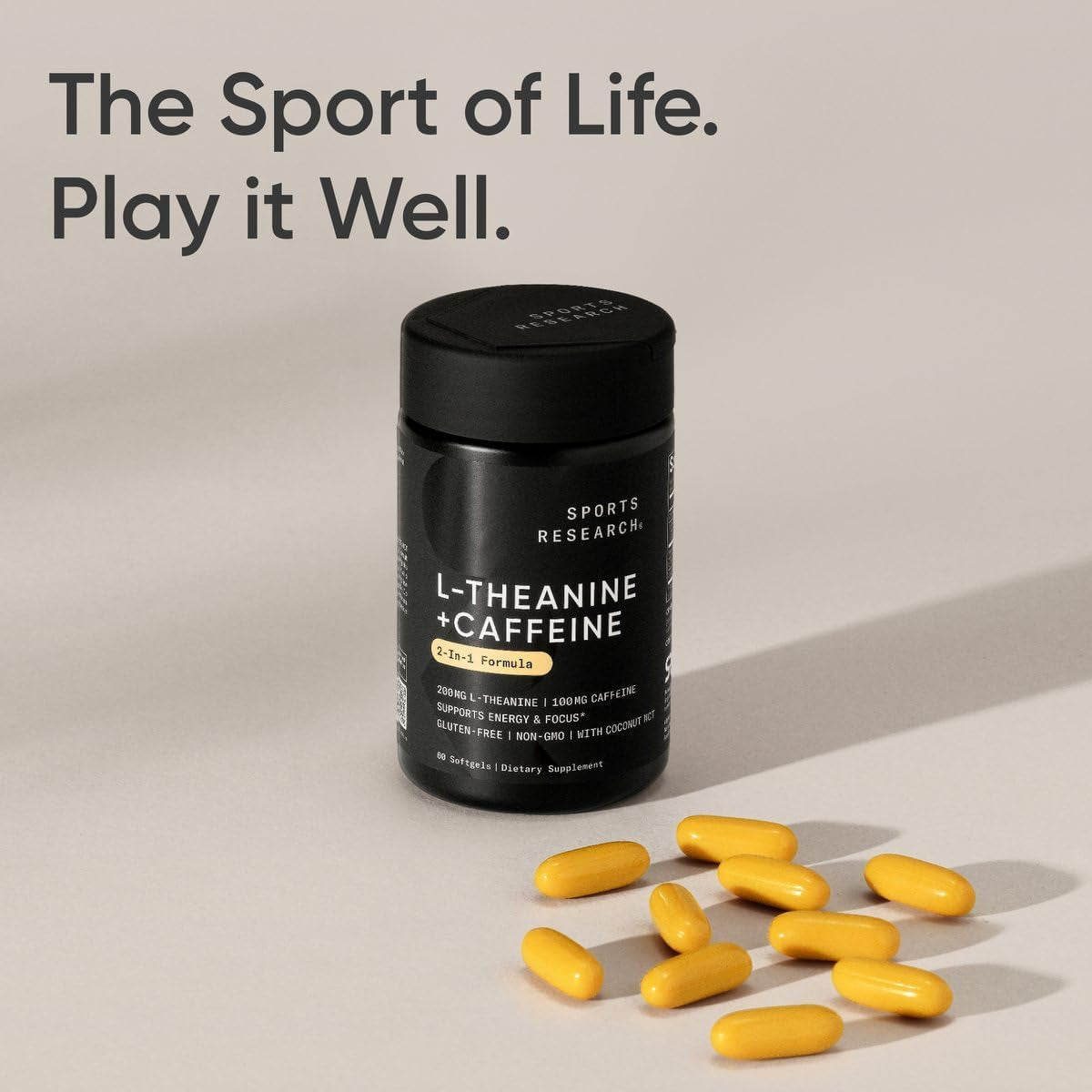 Sports Research L-Theanine Supplement with Caffeine & Coconut MCT Oil - Focused Energy, Alertness & Relaxation without Drowsiness - 200Mg L Theanine, 100Mg Organic Caffeine - 60 Liquid Softgels