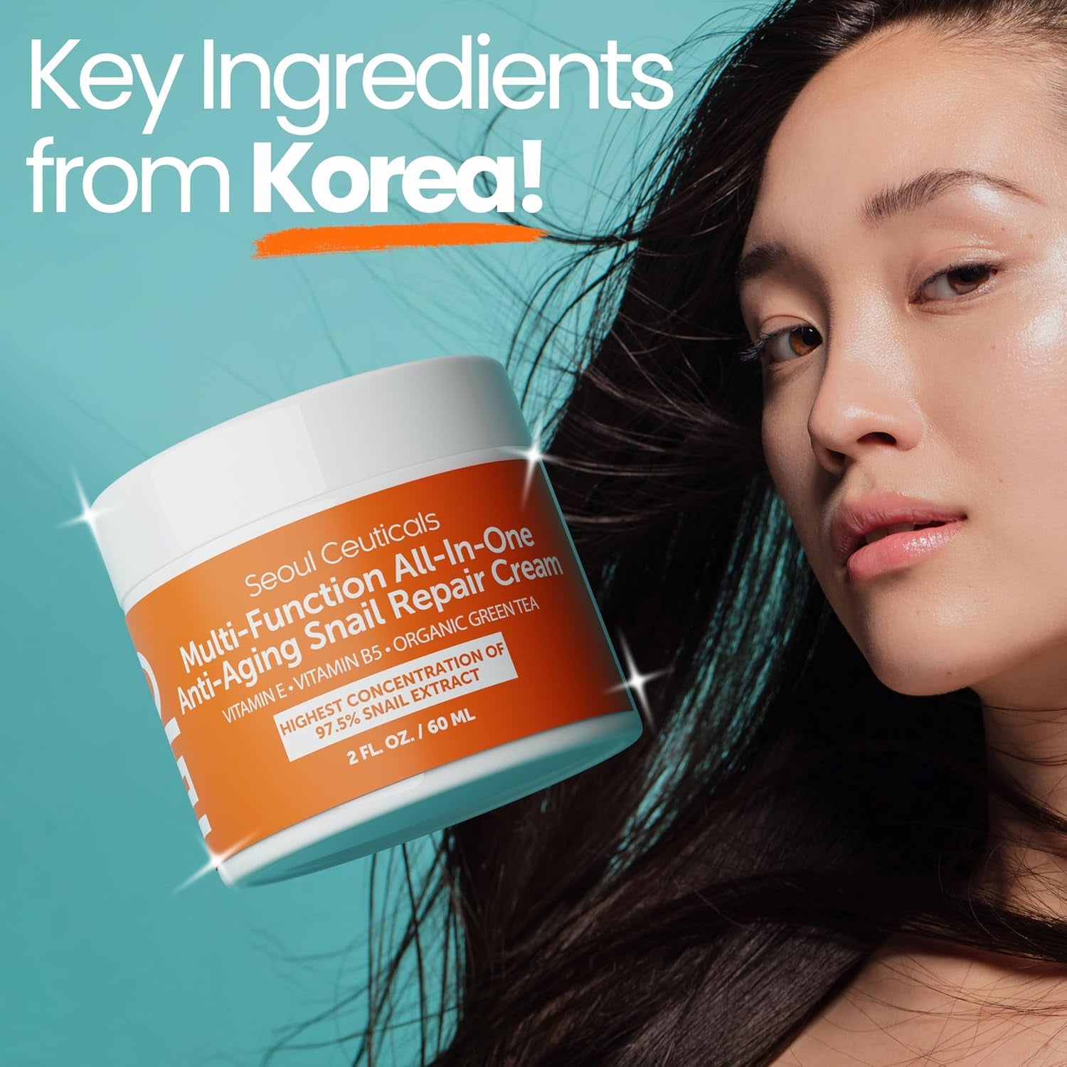 SeoulCeuticals 97.5% Snail Mucin Moisturising Cream – Korean Anti-Ageing Repair for Face | Day & Night | 60ml | K-Beauty
