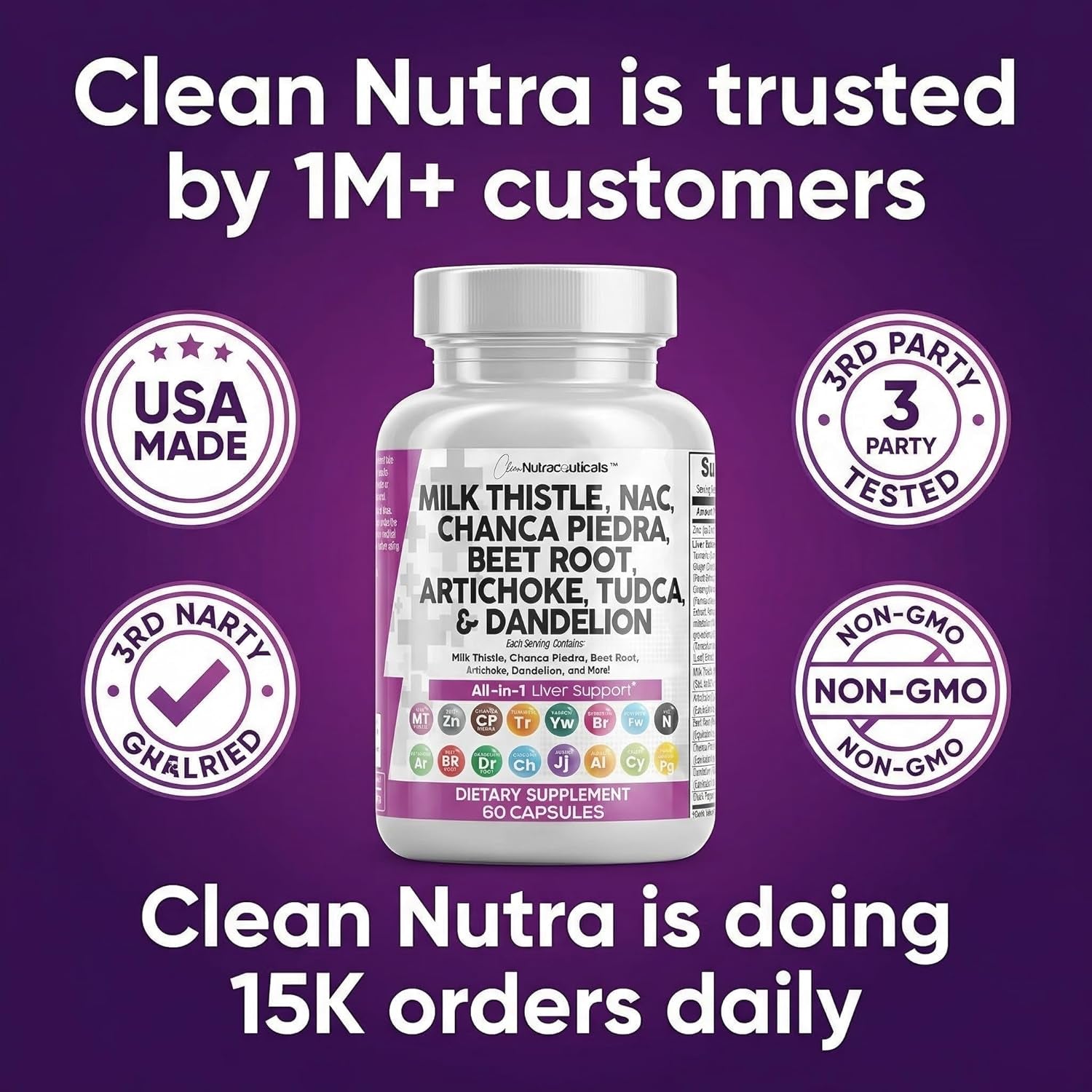 Clean Nutraceuticals Liver Cleanse & Detox Complex – 60 Capsules | Milk Thistle, NAC, TUDCA, Choline & Artichoke | Liver Support & Repair Blend