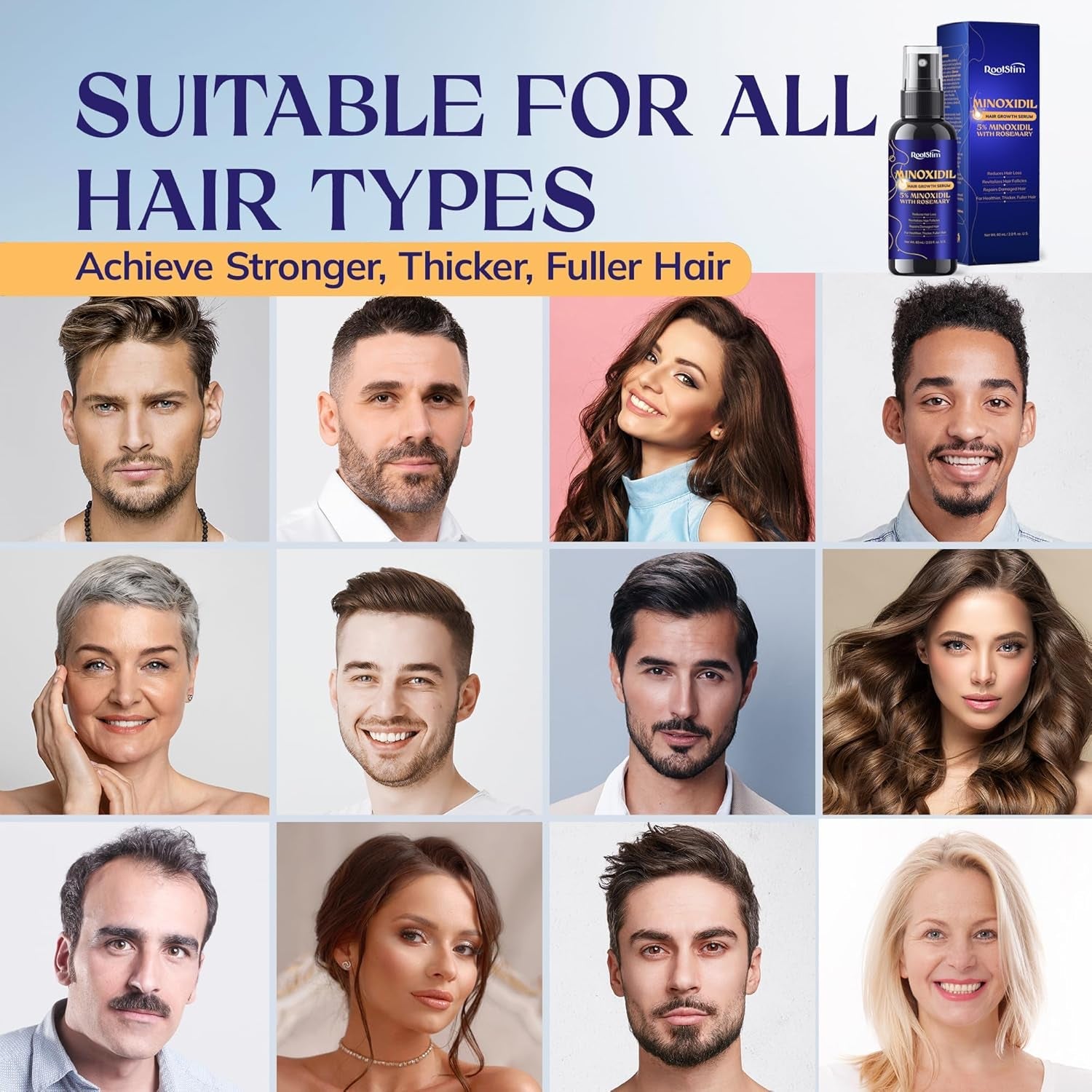 5% Minoxidil Hair Growth for Men and Women: Extra Strength Minoxidil Hair Loss Treatment Serum with Rosemary for Faster Stronger Thicker Hair Growth 60ML