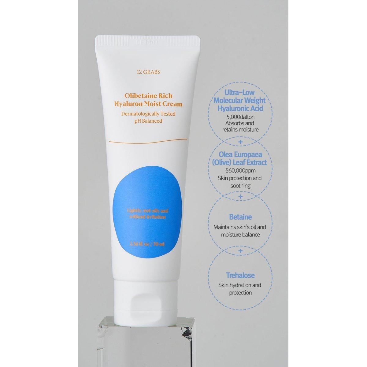 12GRABS Olibetaine Rich Hyaluron Moist Cream - 70ml | Deep Hydration & Dual - Action Care - Glam Global UK12GRABS