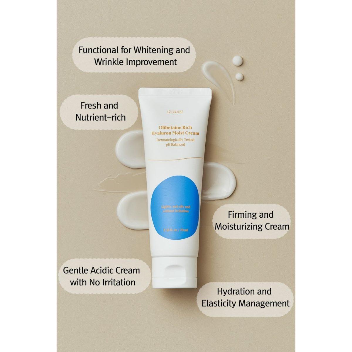 12GRABS Olibetaine Rich Hyaluron Moist Cream - 70ml | Deep Hydration & Dual - Action Care - Glam Global UK12GRABS