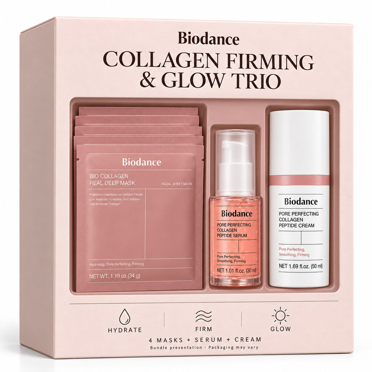 Biodance Collagen Firming & Glow Trio – Real Deep Masks, Peptide Serum & Cream