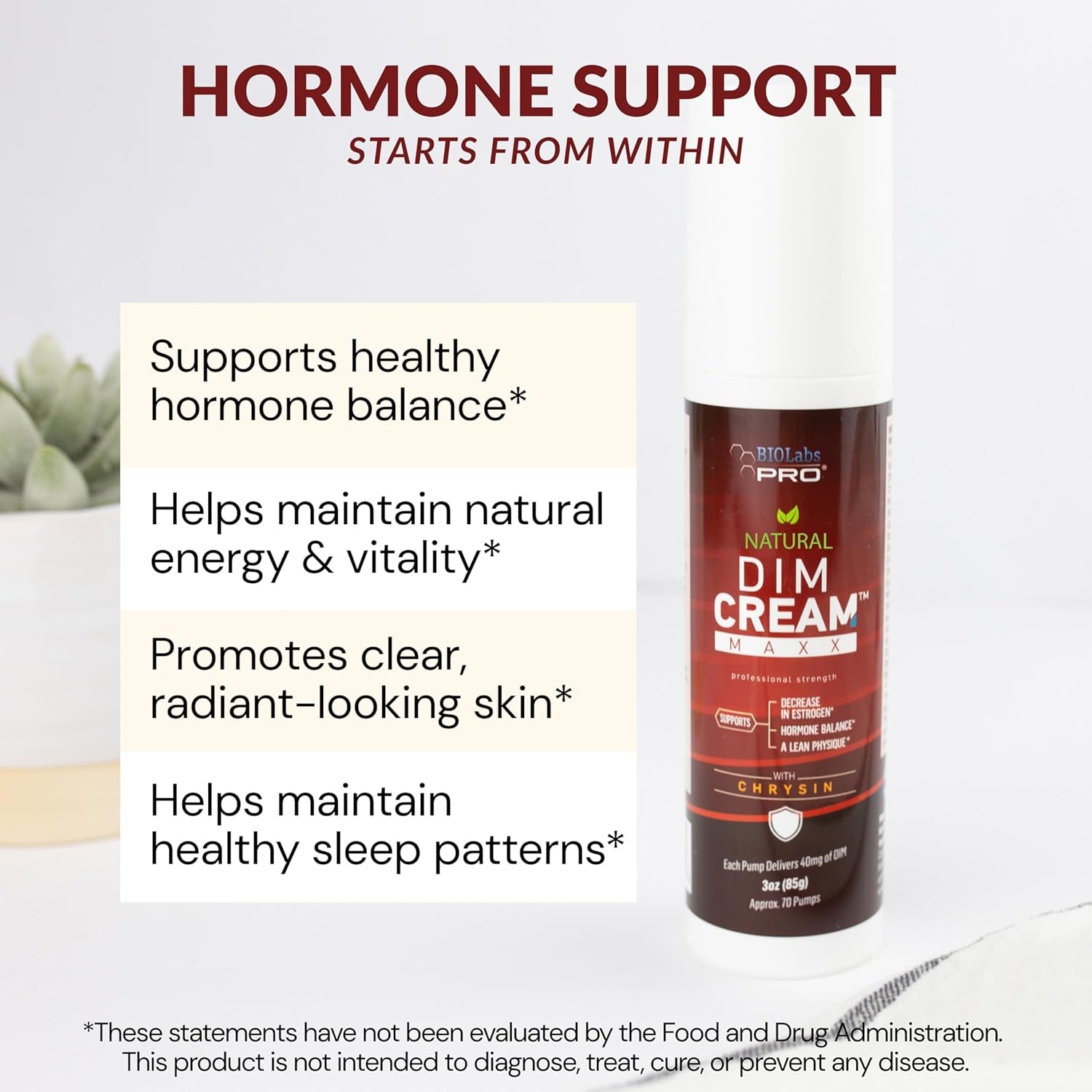 BIOLABS PRO DIM Cream Maxx with Chrysin, Natural and Doctor Formulated, Supports Hormone Balance for Men or Women, Two Month Supply - 3Oz