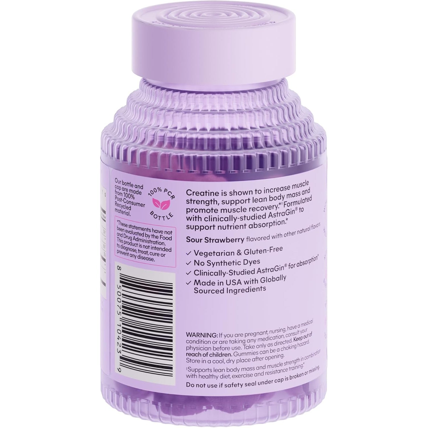 Creatine Monohydrate Gummies for Women and Men, 5G Dose to Support Lean Muscle, Strength, Recovery, Cognitive Health, W/Ginseng for Absorption, Sour Strawberry, NSF Certified, 60 Gummies