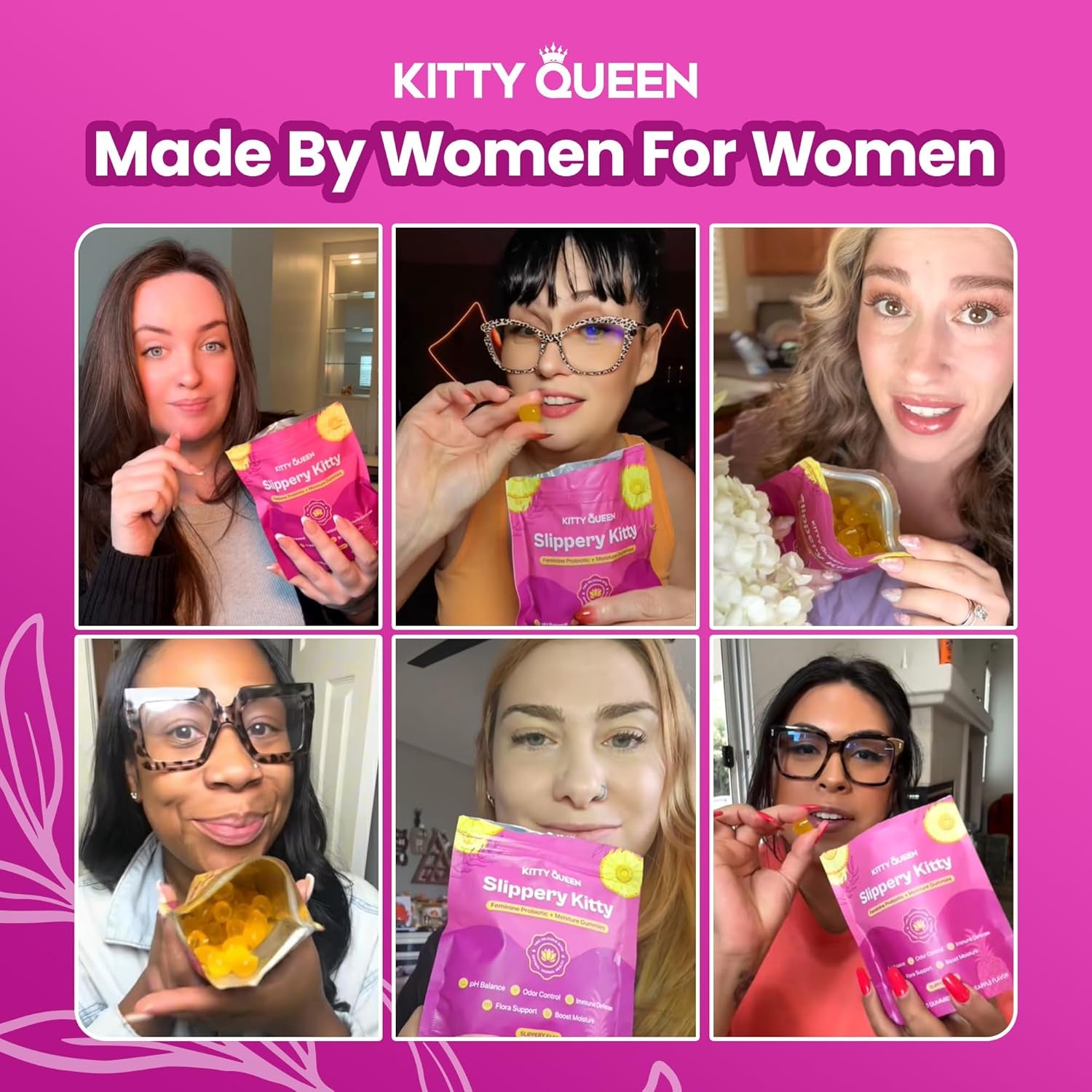 KITTYQUEEN Slippery Kitty Feminine Probiotic and Moisture Gummies, Pineapple Flavor, Women’S Probiotic Gummies for Vaginal Health, Ph Balance, Odor Control, Flora Support and Moisture Boost, 60 Count