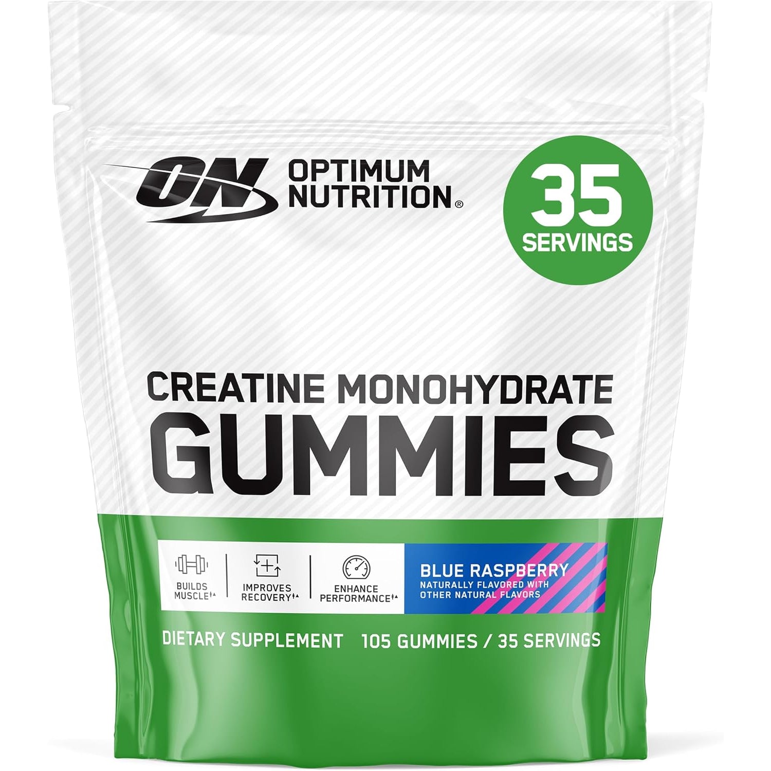 Optimum Nutrition Creatine Monohydrate Gummies, Blue Raspberry Flavor, 105 Count, 35 Servings, 5G Creatine per Serving (Packaging May Vary)