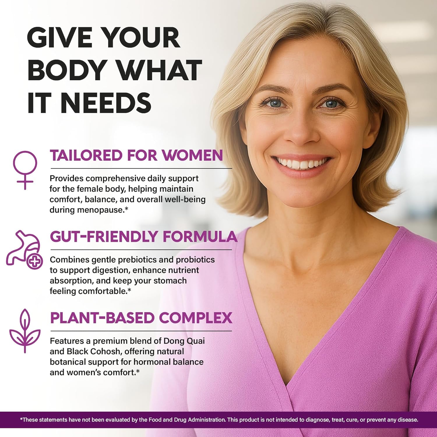 NutraHarmony Menopause Supplements for Women - Dong Quai, Black Cohosh, Pre & Probiotics - Sweats & Hot Flashes Relief - Digestion, Sleep & Mood Support - 25-In-1 Perimenopause Complex - Lab Tested - 60 Capsules