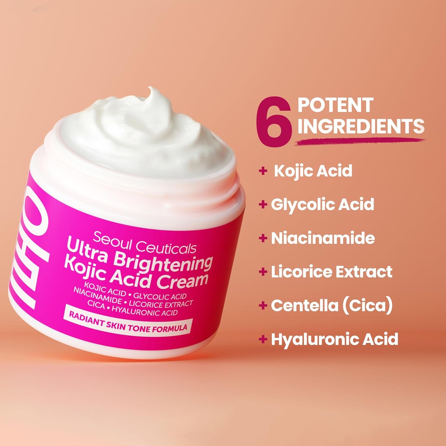 SeoulCeuticals Kojic Acid & Glycolic Acid Dark Spot Cream – Niacinamide, Cica & Hyaluronic Acid for Brightening & Even Skin Tone | 60ml | K-Beauty