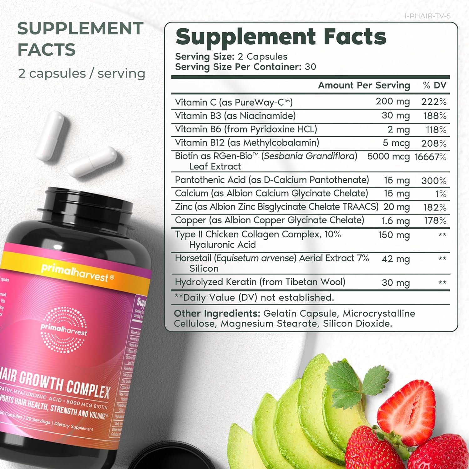 Primal Harvest Hair Growth Complex – 60 Capsules | Biotin, Keratin & Silica for Fuller, Healthier Hair