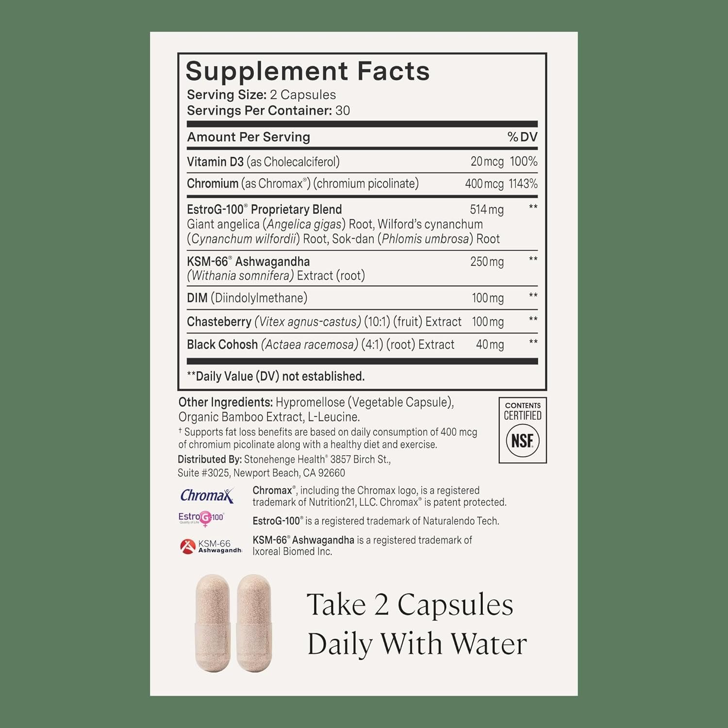 Stonehenge Health for Women Menopause Support for Peri + Menopause + Post - Mood, Energy, Stress, Hot Flashes, Night Sweats, Sleep & Cortisol, Chromax Chromium, Vitamin D3, KSM-66 Ashwagandha