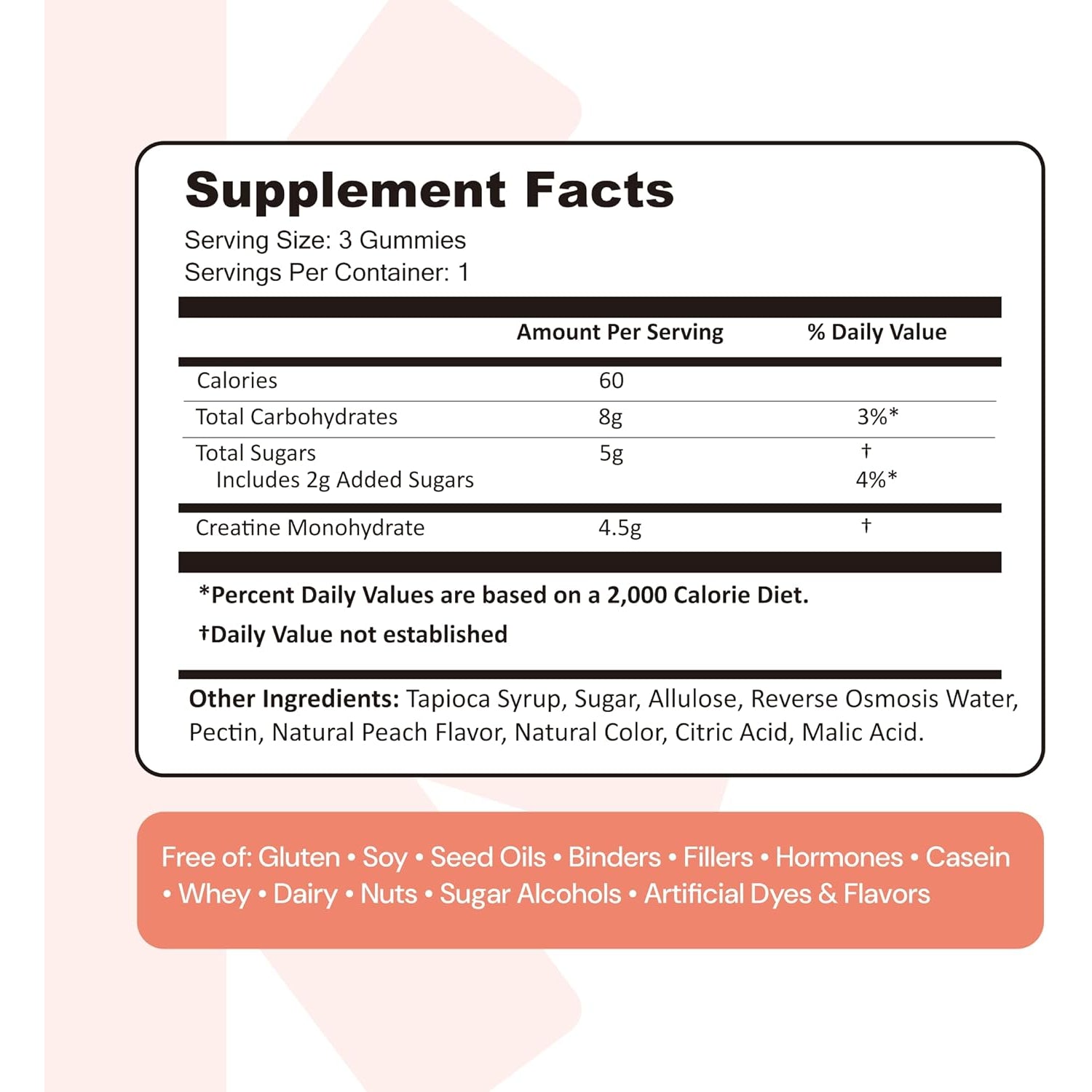 Create Creatine Monohydrate Gummies – Sour Peach | 1.5g Per Gummy | Vegan & Gluten-Free | Strength, Focus & Endurance for Men & Women