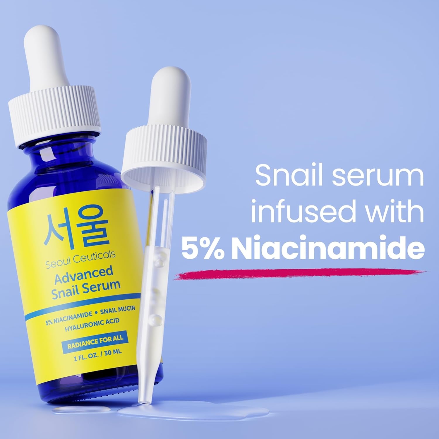 SeoulCeuticals 5% Niacinamide & Snail Mucin 97.5% Serum – Hyaluronic Acid for Brightening & Anti-Ageing | 30ml | K-Beauty