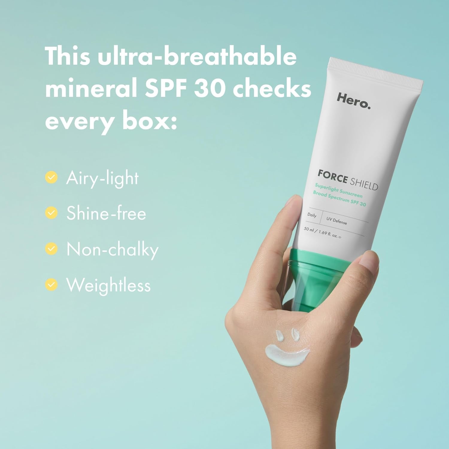 Hero Cosmetics Force Shield Superlight Sunscreen SPF 30 -Acne-Prone Skin with Zinc Oxide (50ml)
