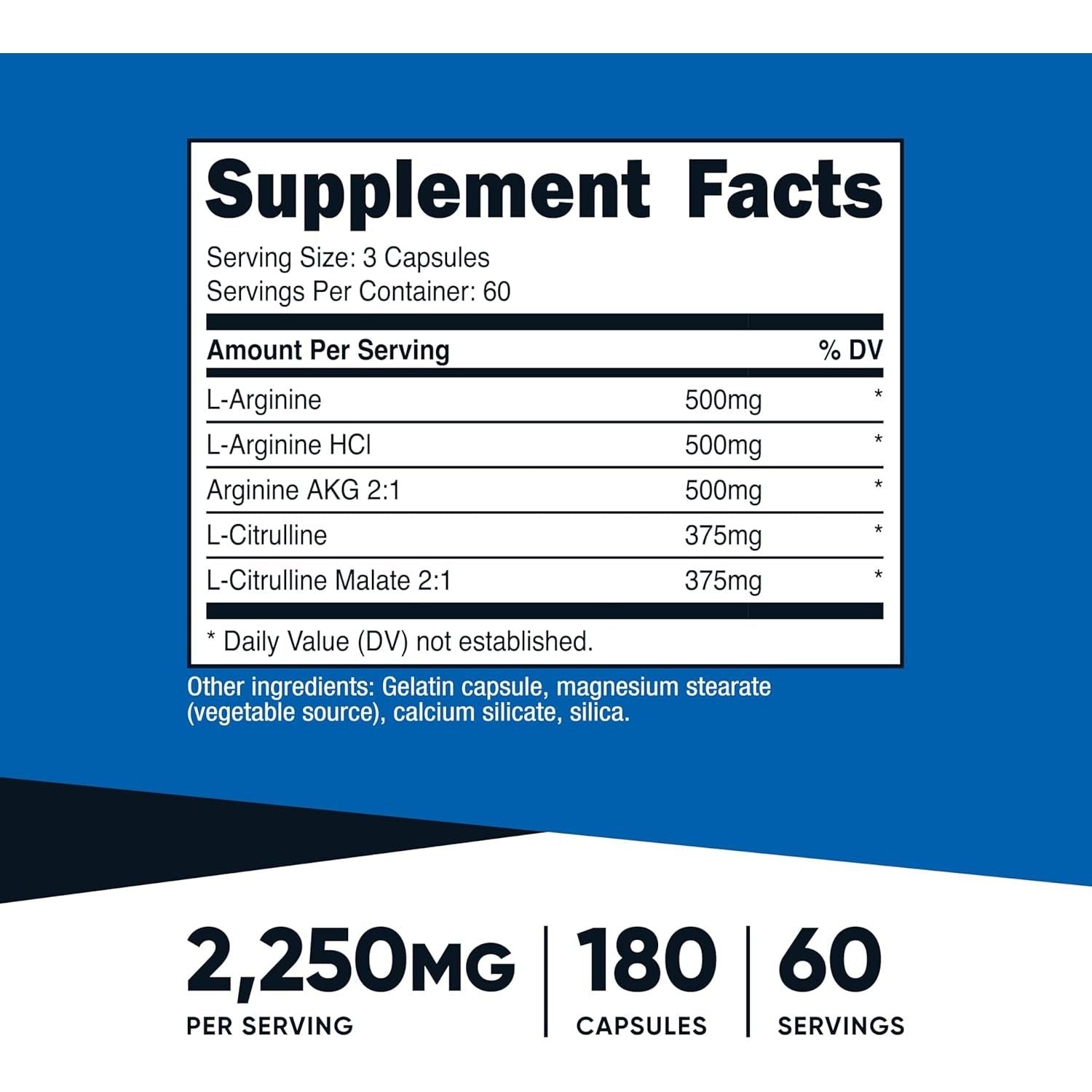 Nutricost Nitric Oxide Booster 2250MG – 180 Capsules | Boost Circulation, Energy & Performance