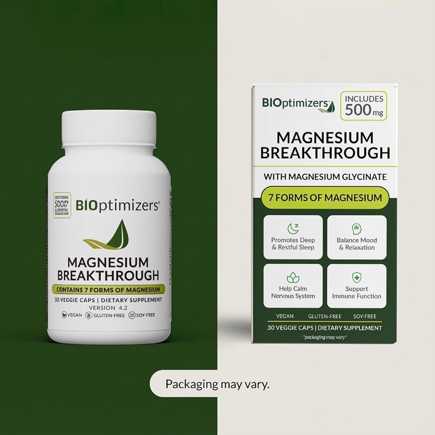 Bioptimizers Magnesium Breakthrough Supplement with 500Mg - 7 Forms of Magnesium: Glycinate, Malate, Citrate, and More - Natural Support for Sleep and Cognitive Function -30 Capsules- Calming Vitamins