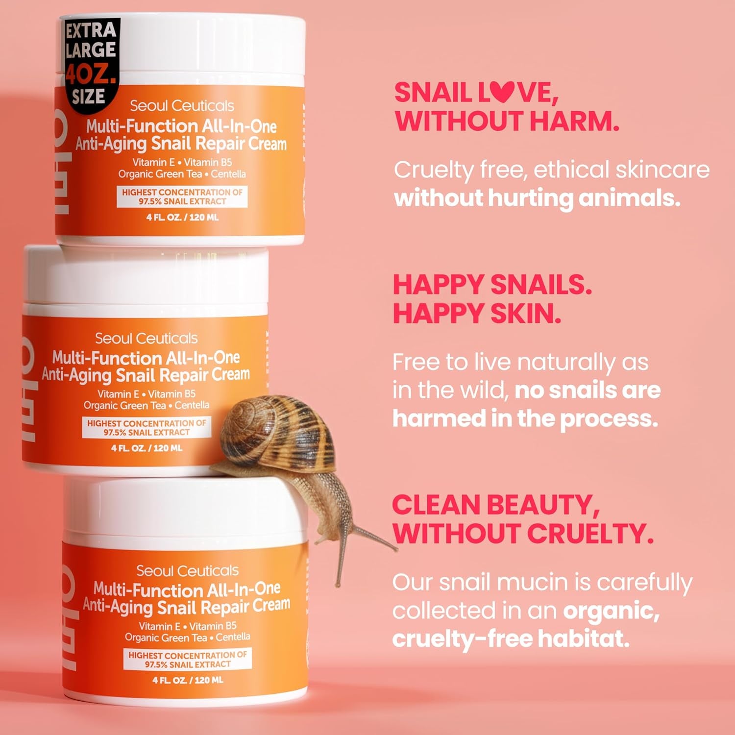 SeoulCeuticals 97.5% Snail Mucin Moisturising Cream – Korean Anti-Ageing Repair for Face | Day & Night | 120ml | K-Beauty