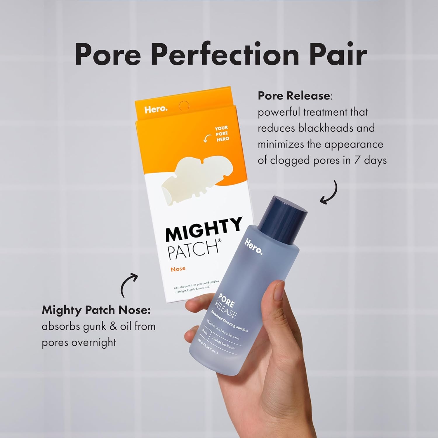 Mighty Patch Nose Pimple Patches, Large Hydrocolloid Pore Strips, Dermatologist Approved, Overnight, Pimple Stickers from Hero Cosmetics, 10 Count