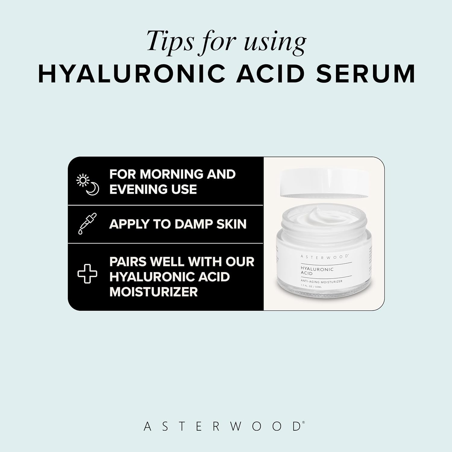 Asterwood Pure Hyaluronic Acid Serum for Face - Plumping, Anti-Aging, Hydrating - Fragrance-Free - 8 Fl Oz