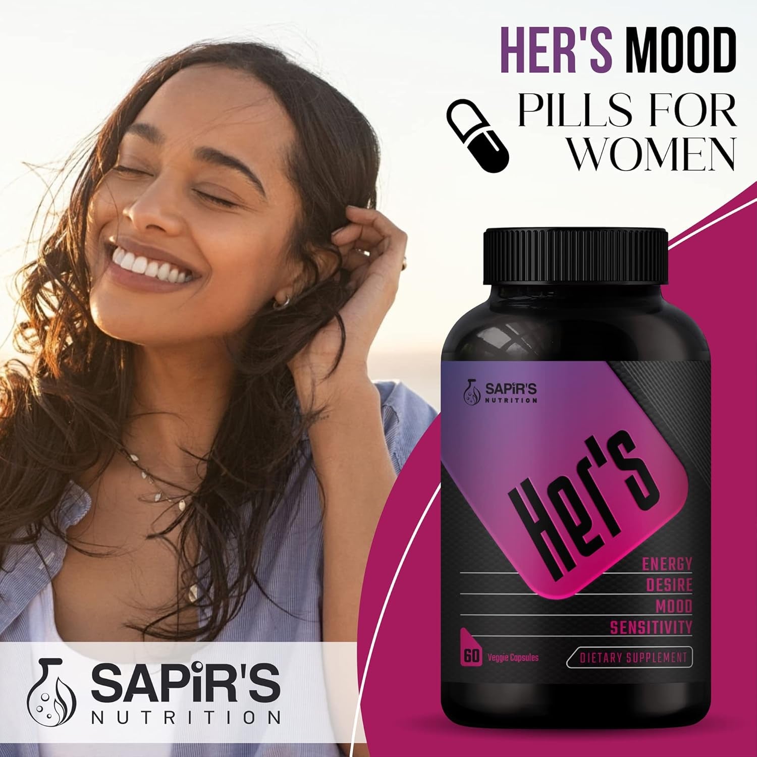 Sapir's Nutrition Women's Vitality & Desire Complex – Horny Goat Weed, Maca Root & Ashwagandha for Energy, Mood & Intimate Wellness | 60 Capsules