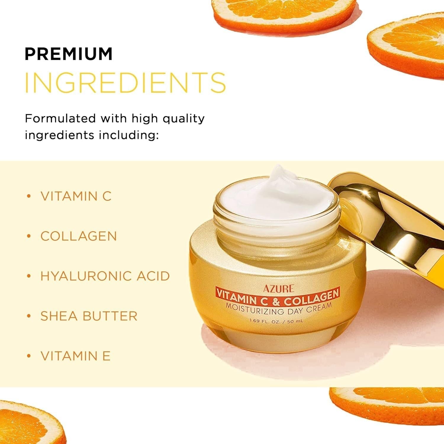 Azure Cosmetics Vitamin C & Collagen Moisturizing Day Cream – 50ml | Brightening & Firming Daily Hydration