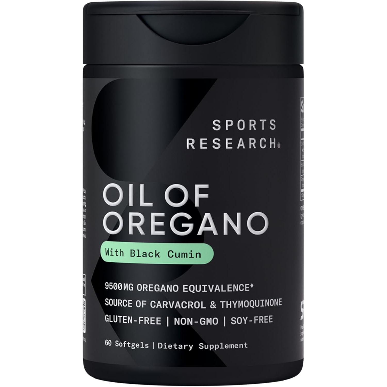 Sports Research® Oil of Oregano 9500Mg W/Black Seed Oil & Coconut MCT Oil - Antioxidant Combination Supplement Rich in Thymoquinone & Carvacrol - Gluten Free · Non-Gmo - 60 Softgels