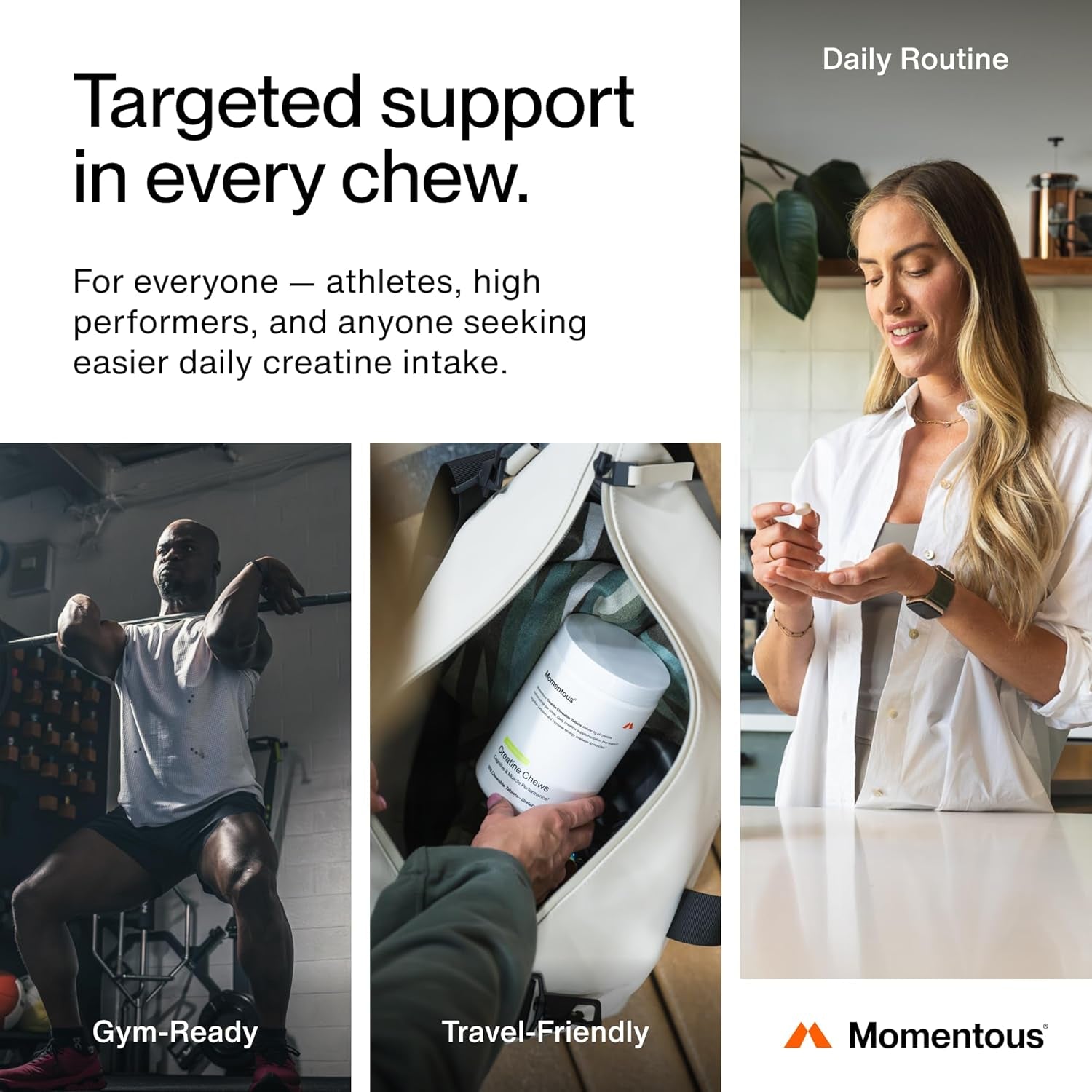 Momentous Creatine Monohydrate Chews – 150 Chewable Tablets | Lemon Lime | NSF Certified for Sport | Strength, Lean Muscle & Recovery for Men & Women