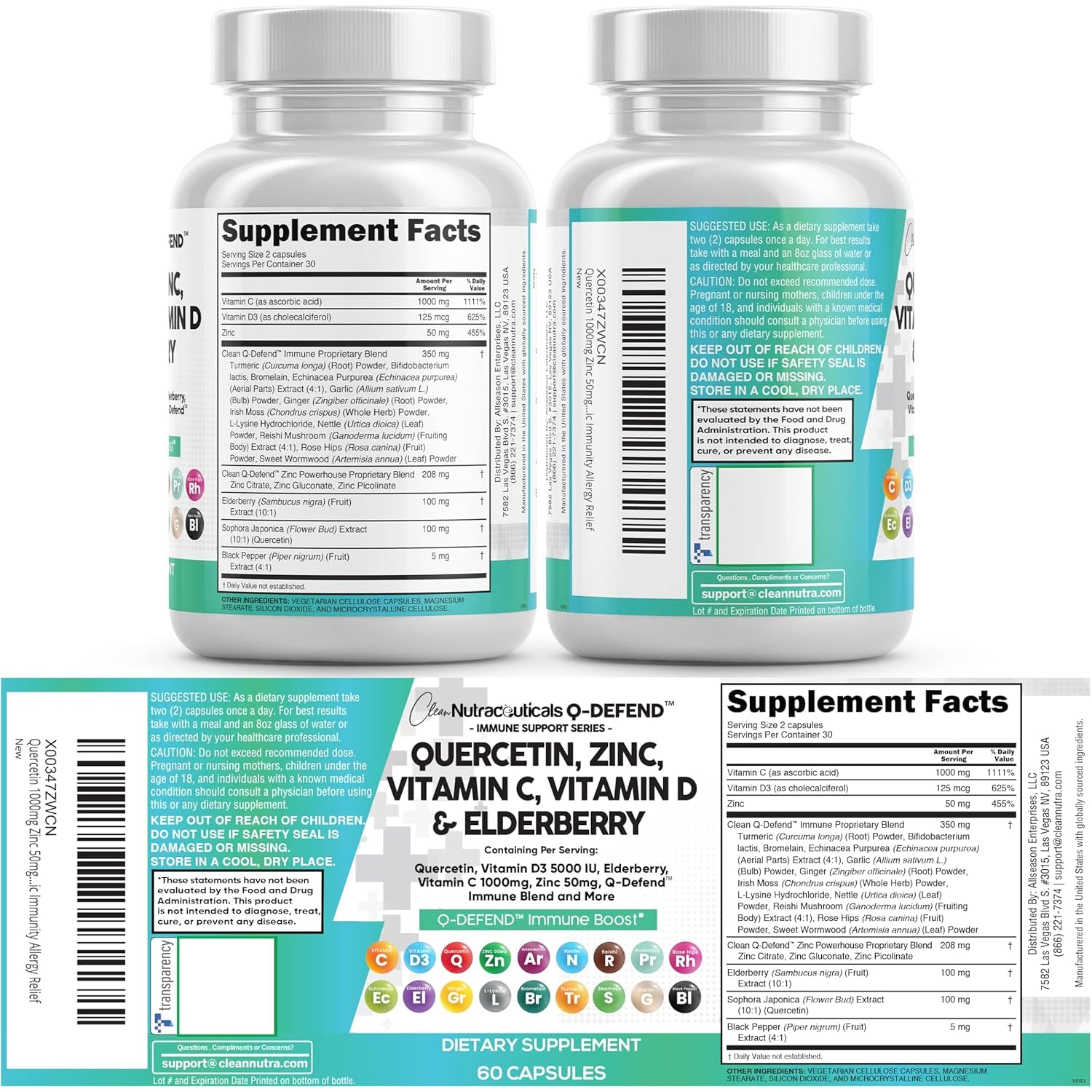 Clean Nutraceuticals Q Defend Quercetin Complex – 60 Capsules | Quercetin, Zinc, Vitamins C & D, Elderberry, Turmeric, Sea Moss & Reishi Mushroom | Immune Support