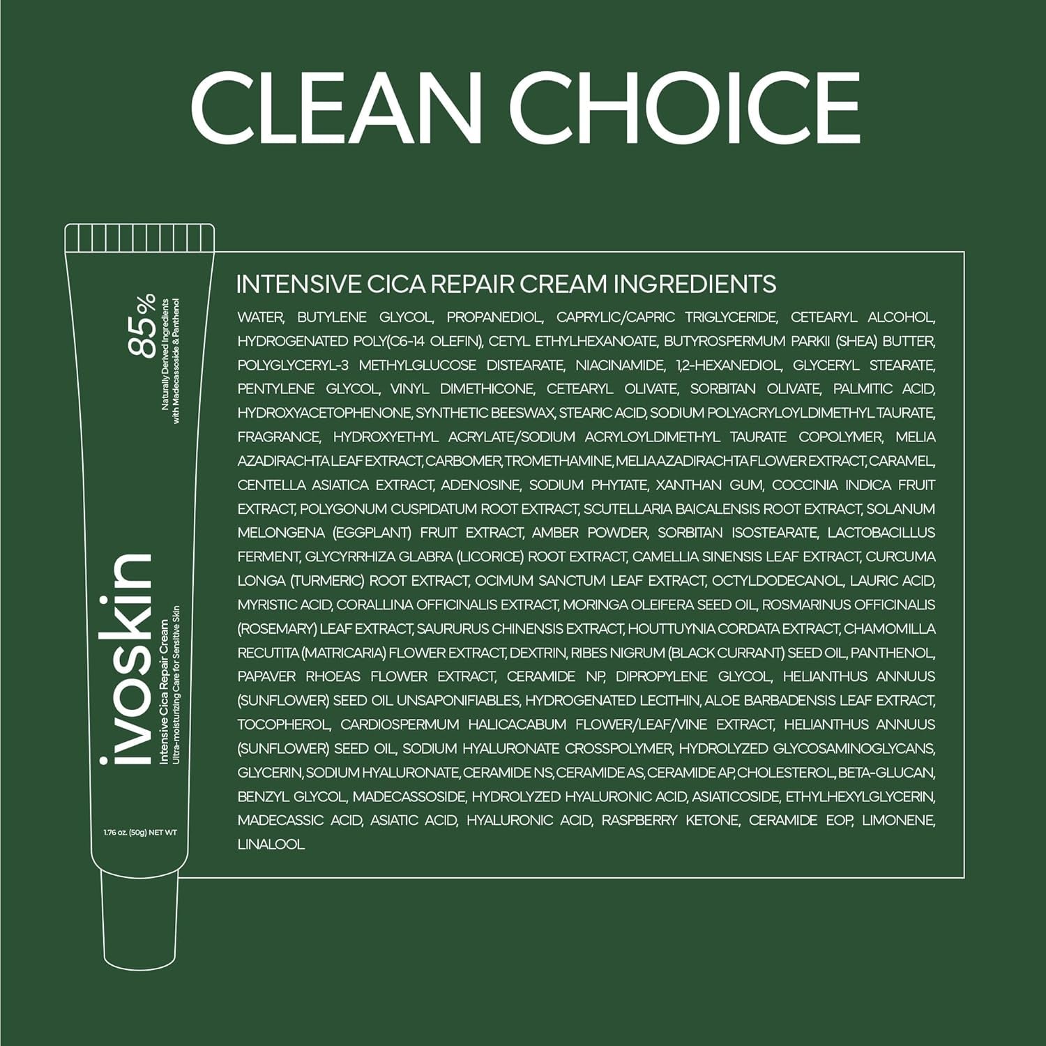IVOSKIN Intensive Cica Repair Cream – 50g | Soothing Barrier Cream for Redness, Sensitivity & Acne Recovery