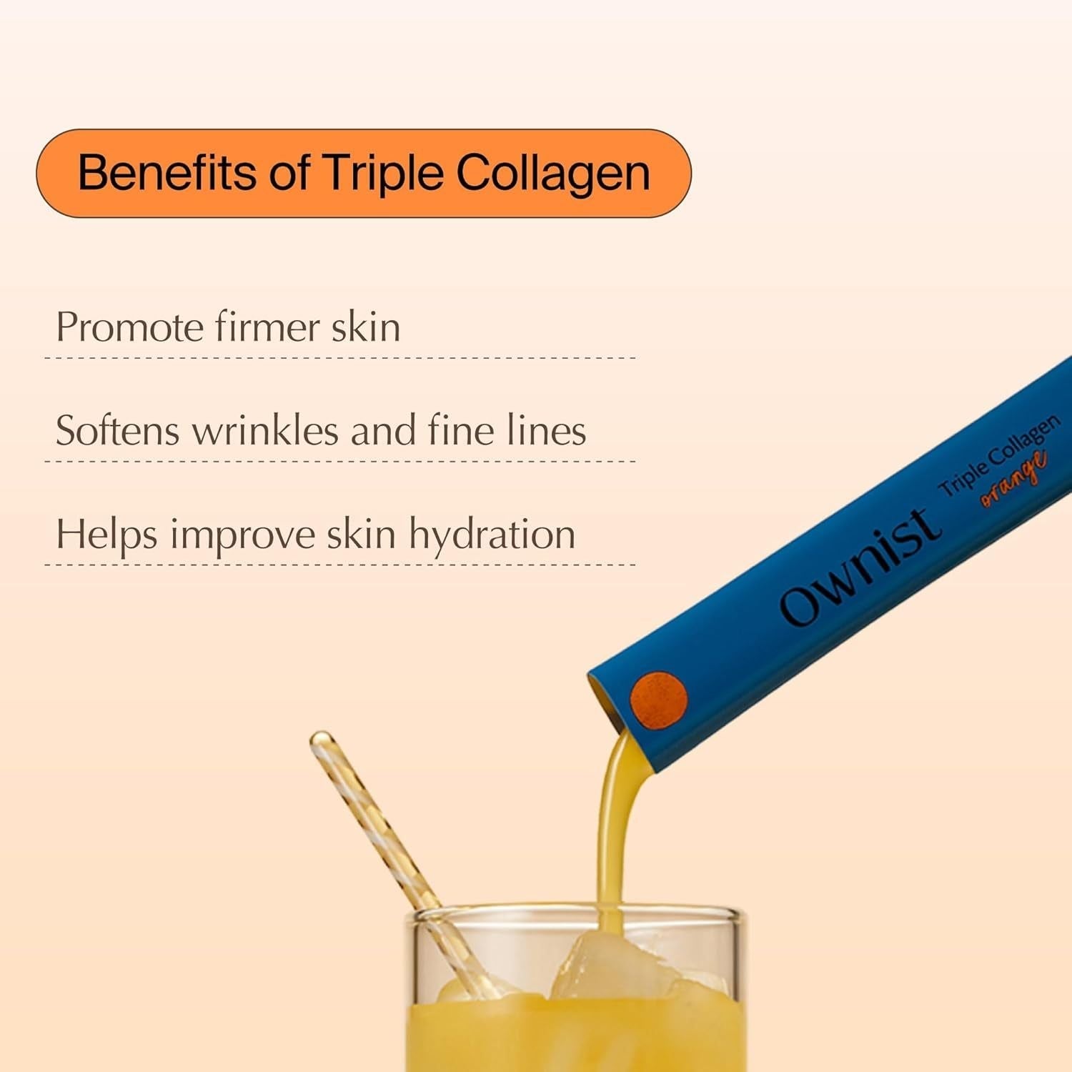 Ownist Triple Collagen Orange – 14 Stick Packs | Marine Collagen for Radiant Skin & Hydration