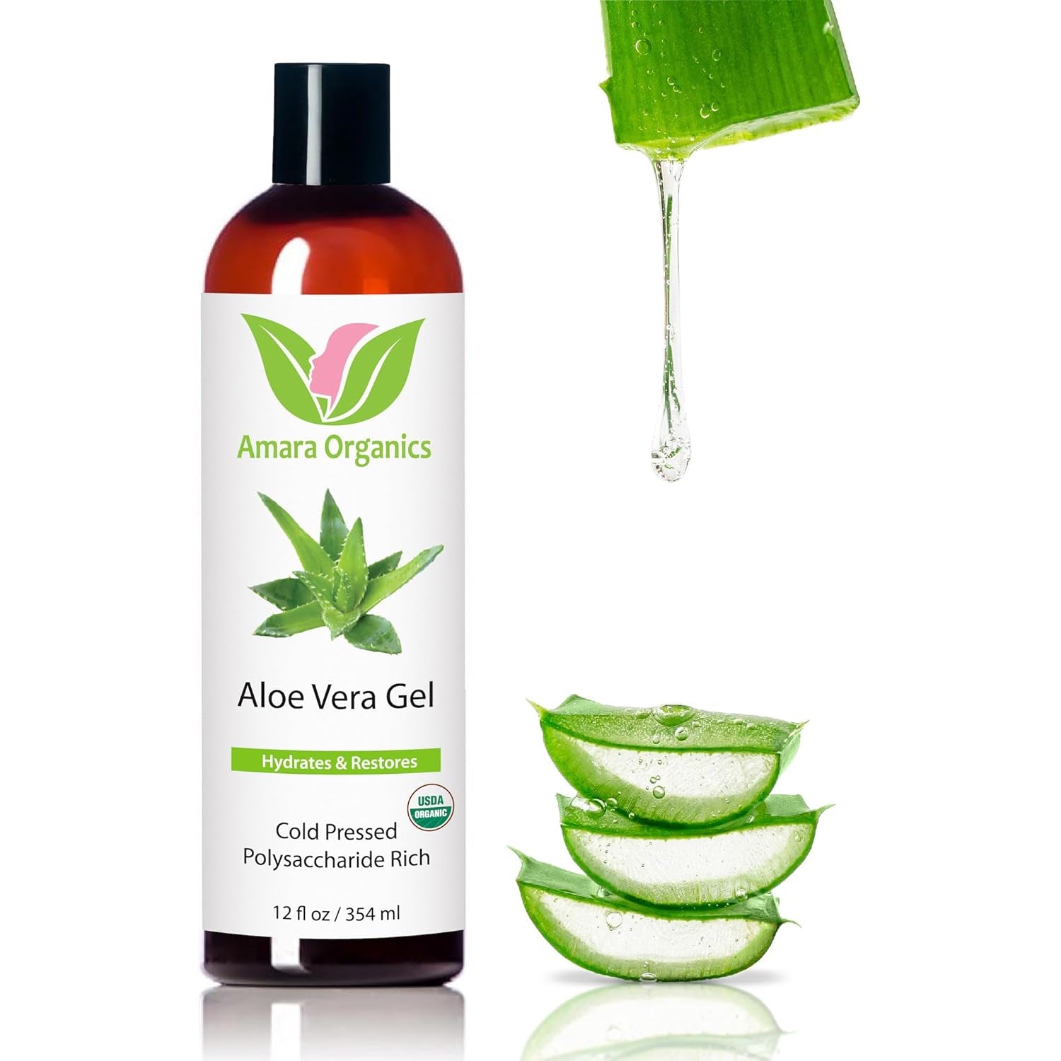 Organic Aloe Vera Gel for Skin, Face, Body, after Sun Care - USDA Certified Organic, 12 Fl. Oz.