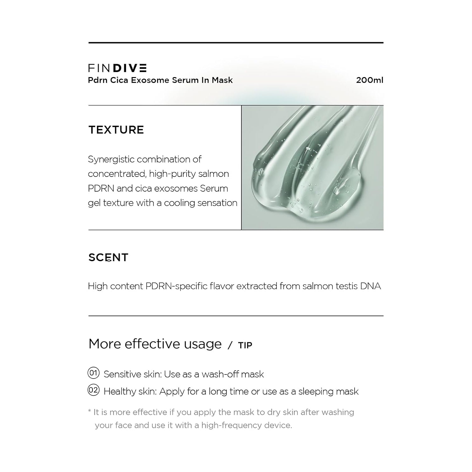 FINDIVE OFFICIAL PDRN CICA Exosome Serum in Mask, PDRN (Sodium DNA) 5,000Ppm, Cica Exosome 1,000Ppm, Marin Collagen, Soothes, Regenerates Skin, Korean Skincare 6.76Fl.Oz