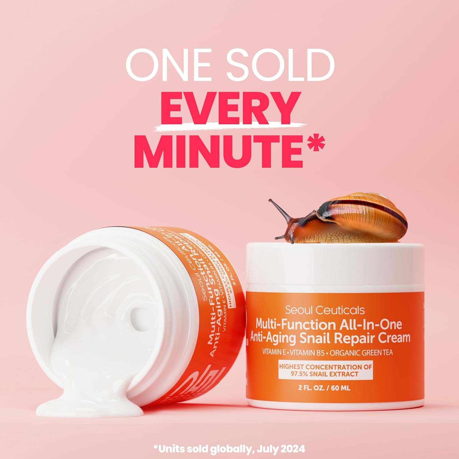 SeoulCeuticals 97.5% Snail Mucin Moisturising Cream – Korean Anti-Ageing Repair for Face | Day & Night | 60ml | K-Beauty