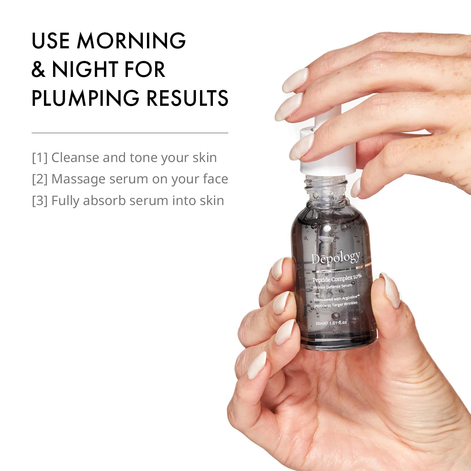 Depology Peptide Complex 10% Wrinkle Defense | Argireline™ Peptide Serum | Hydrating Face Serum Targets Dynamic Wrinkles | Vitamin C & Hyaluronic Acid Serum 1.01 Fl Oz